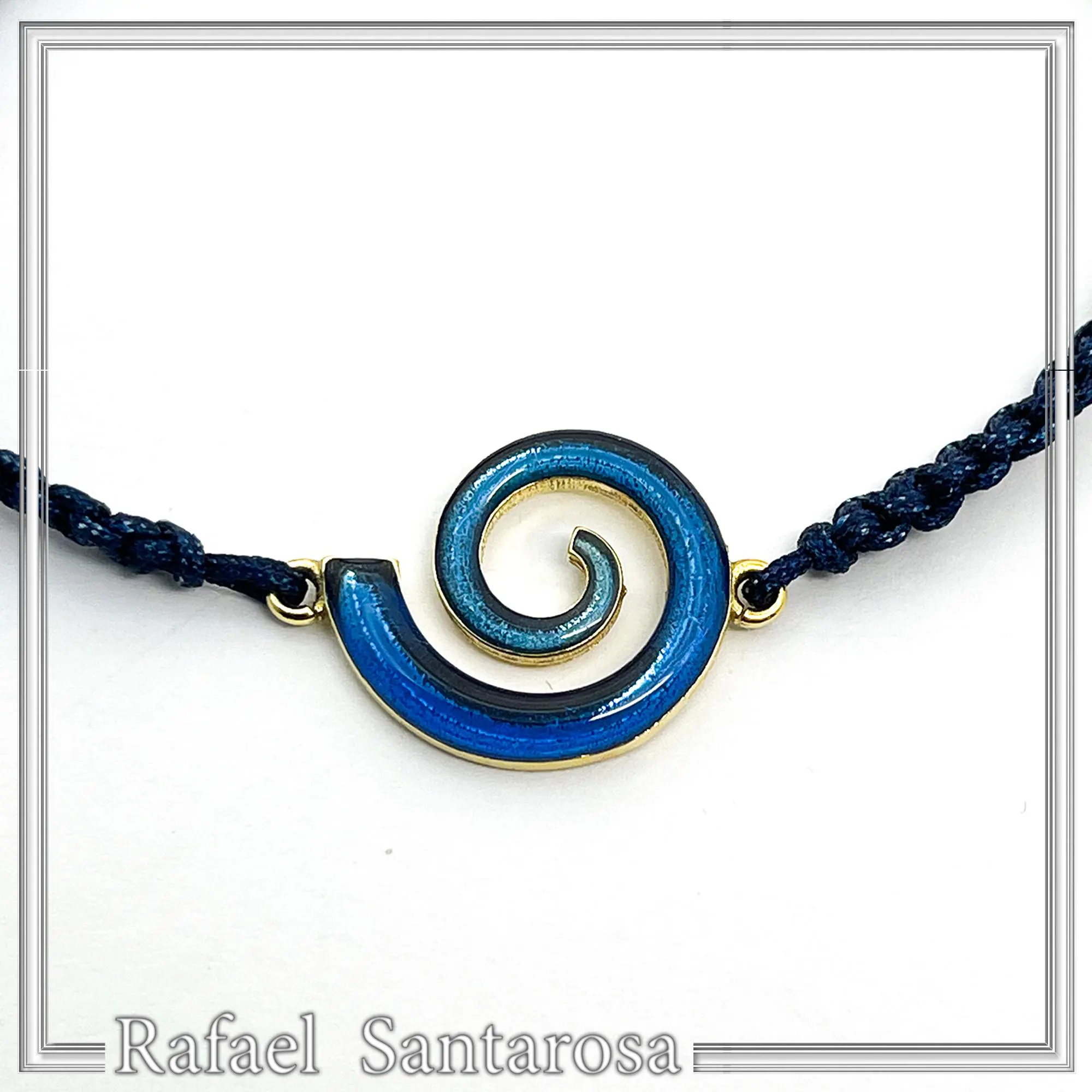 Blue Enamel Spiral Eternity Symbol Macrame Cord Charm Bracelet: 18K Gold Filled Sterling Silver — additional product image 5 from Rafael Santarosa Fine Jewelry