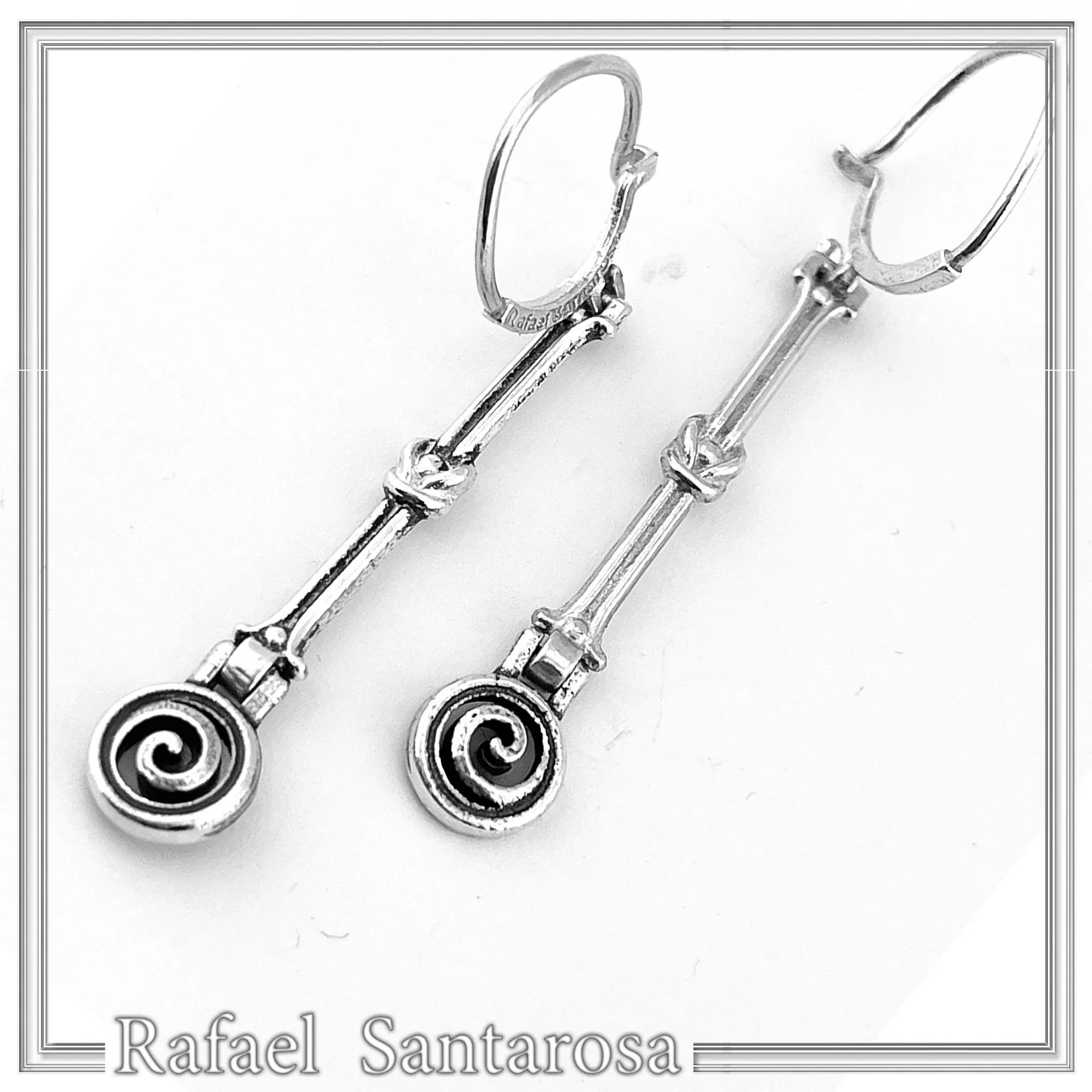 Spiral Dangle Earrings with Hercules Knot design: Sterling Silver Ancient Greek Museum Jewelry — additional product image 2 from Rafael Santarosa Fine Jewelry