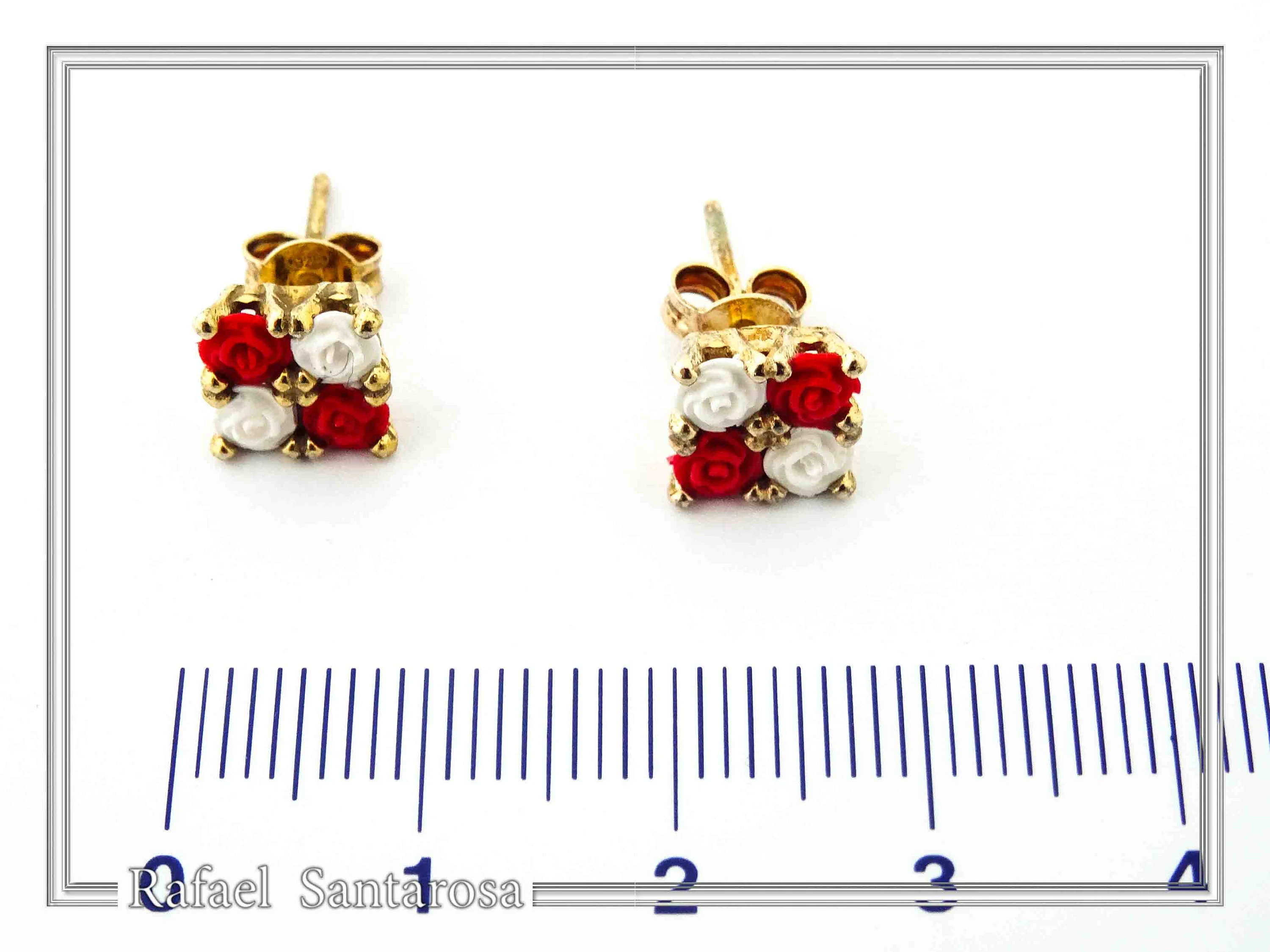 Rose Flowers minimal Stud Earrings: Red and White Alabaster Flowers, Sterling Silver 18K Gold-Filled — additional product image 8 from Rafael Santarosa Fine Jewelry