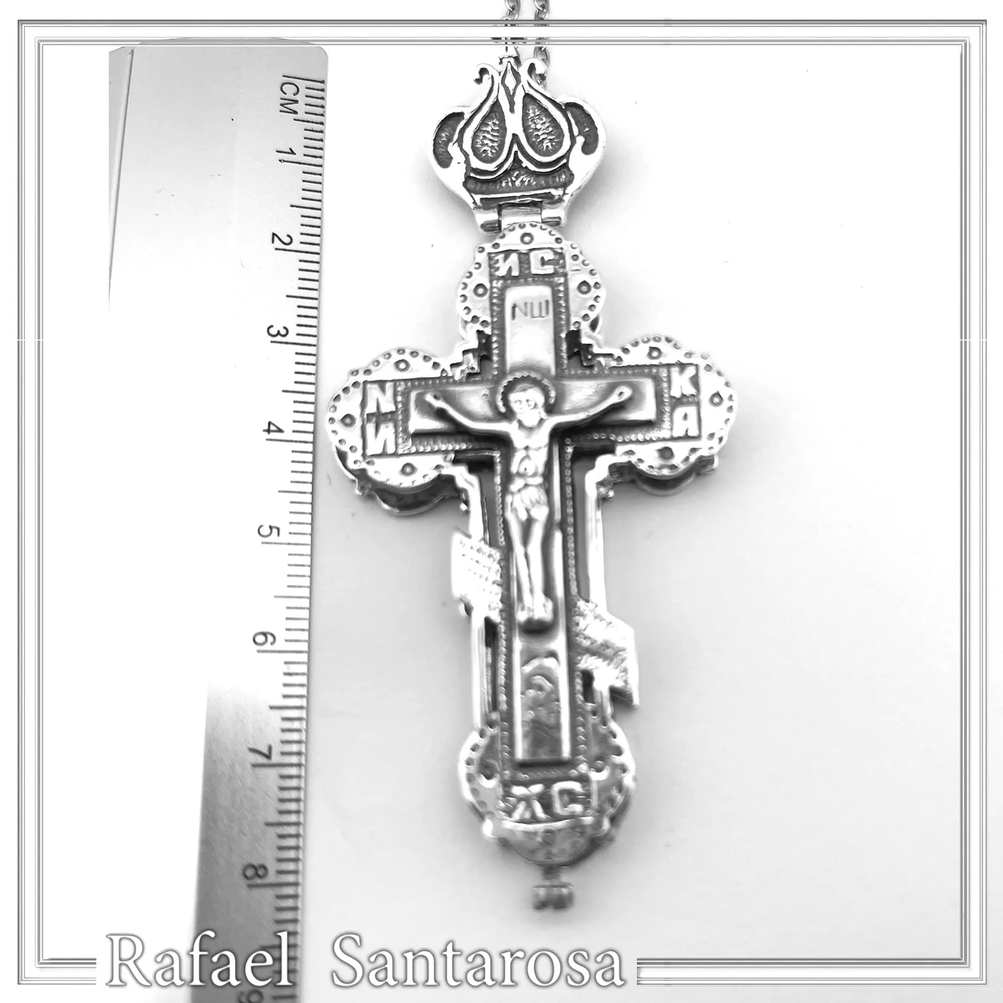 Reliquary Russian Type Cross Byzantine Cyrillic Prayer Pendant: Oxidised Sterling Silver Locket — additional product image 10 from Rafael Santarosa Fine Jewelry