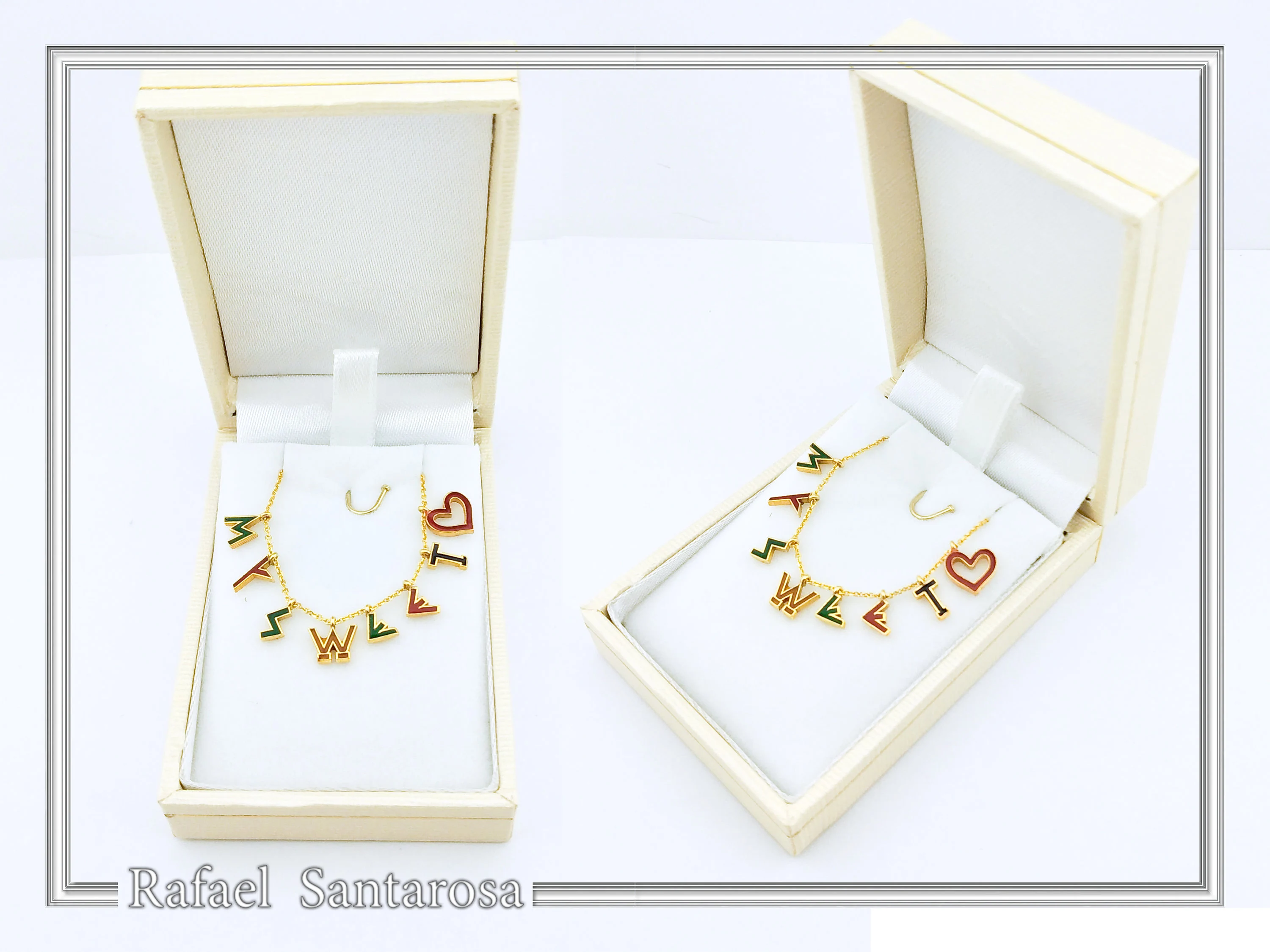 Personalized Names and Words Necklace: 18k Gold Filled Sterling Silver Enamel Colored Charm — additional product image 10 from Rafael Santarosa Fine Jewelry