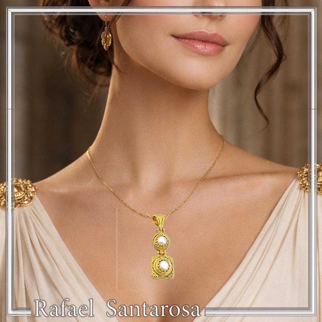 Natural pearl Byzantine Filigree Dangle Pendant: Sterling Silver 18K Gold Filled — additional product image 5 from Rafael Santarosa Fine Jewelry