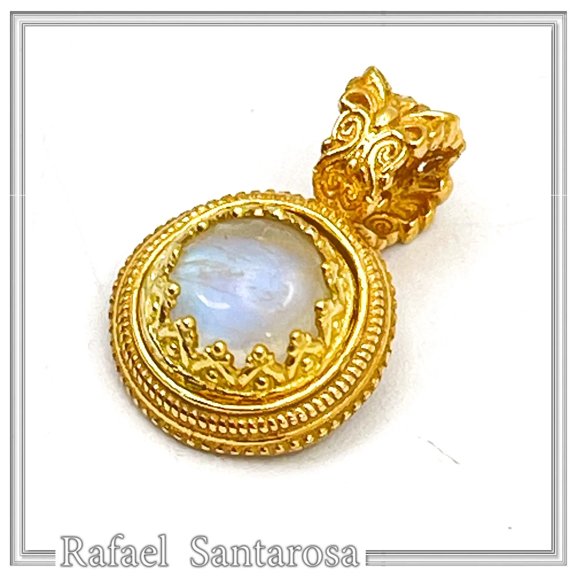Natural Moonstone Necklace: Ancient Greek style Filigree 18K Gold-Filled Pendant — additional product image 3 from Rafael Santarosa Fine Jewelry