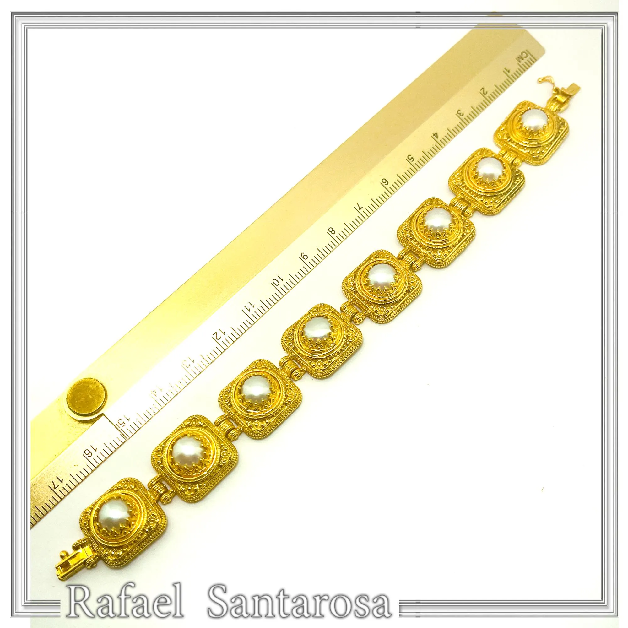 Freshwater Pearl Ancient Greek Way Filigree Beaded Bracelet: Sterling Silver 18K Gold Filled — additional product image 8 from Rafael Santarosa Fine Jewelry