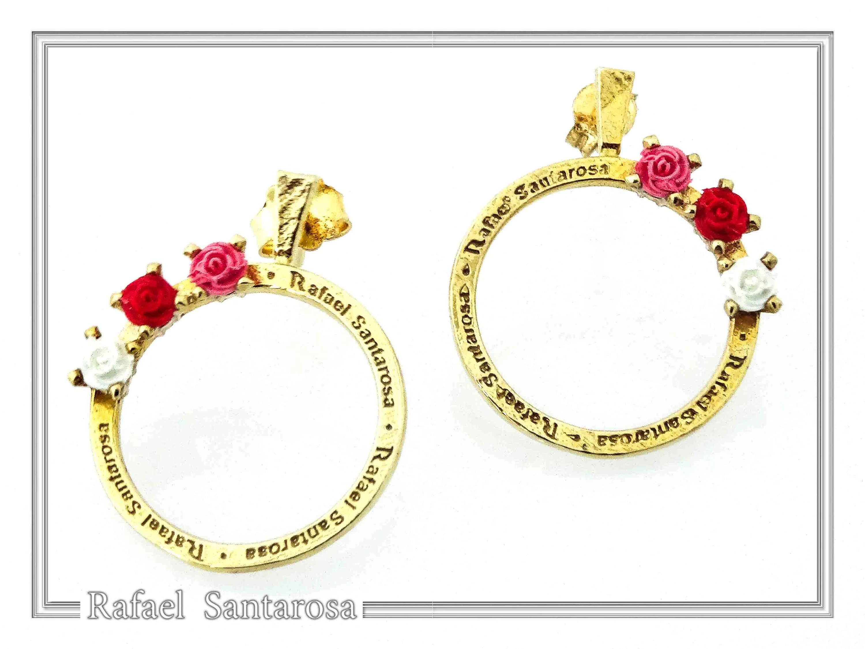 Alabaster Rose Flowers Gems Hoops Floral Earrings for Girls: Sterling Silver 18K Gold Filled — additional product image 2 from Rafael Santarosa Fine Jewelry