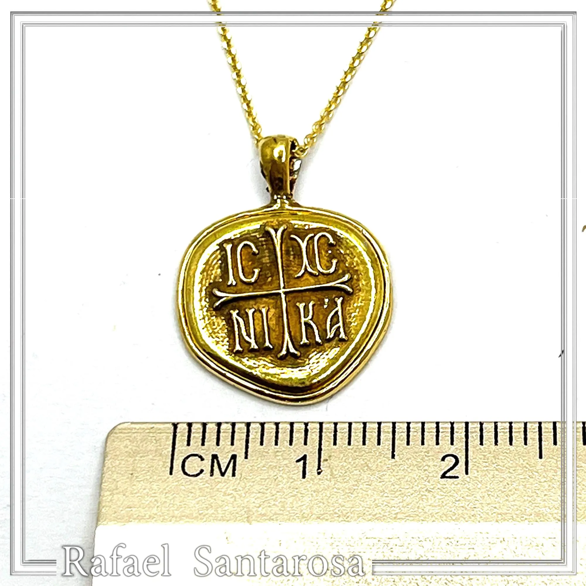 18k Solid Gold Protection Christogram Cross Pendant: Christian Prayer Constantinato Charm — additional product image 8 from Rafael Santarosa Fine Jewelry