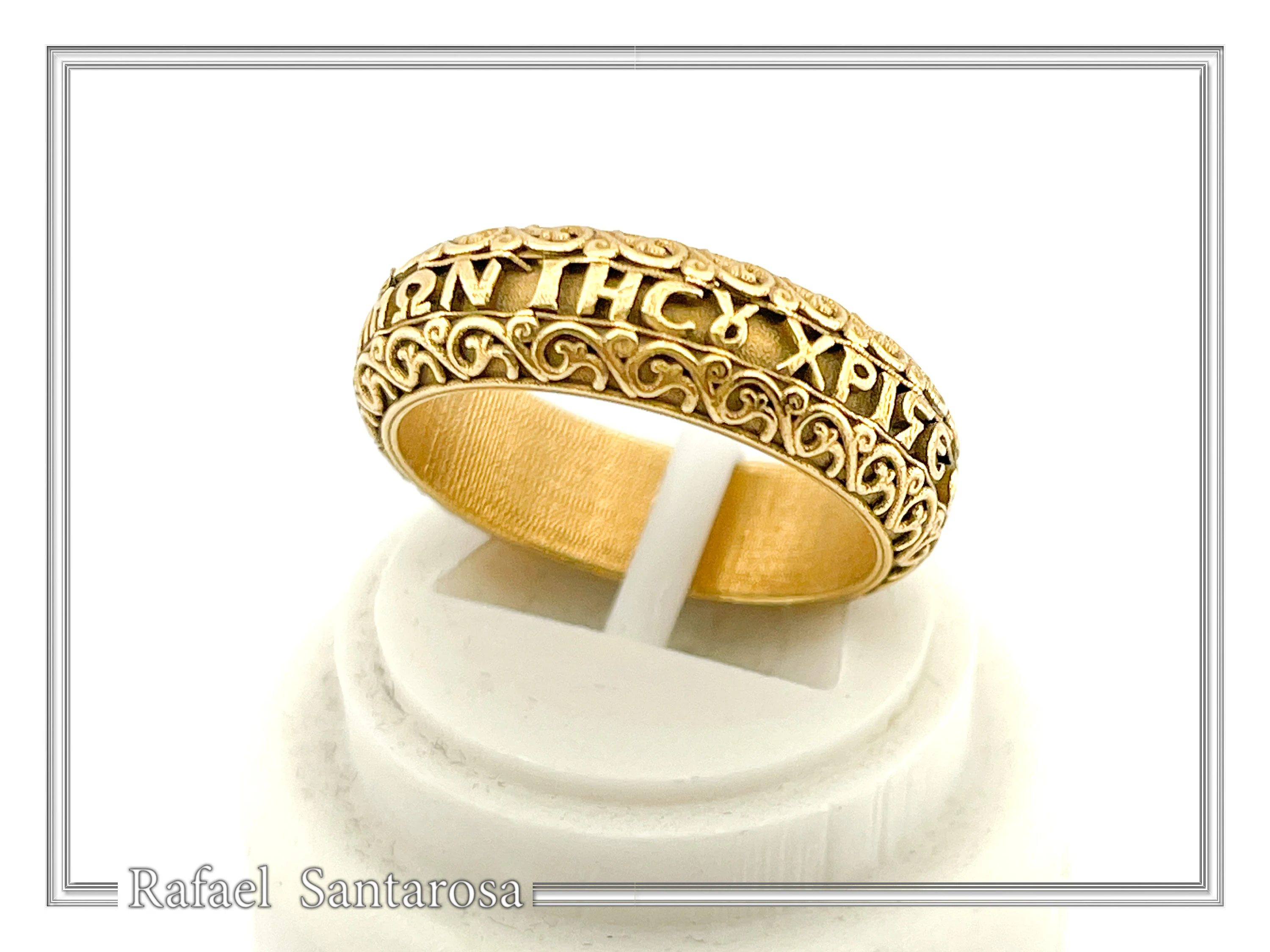 Orthodox Religious "Jesus Have Mercy" Prayer Ring: Byzantine Solid Gold Wedding Band — additional product image 3 from Rafael Santarosa Fine Jewelry