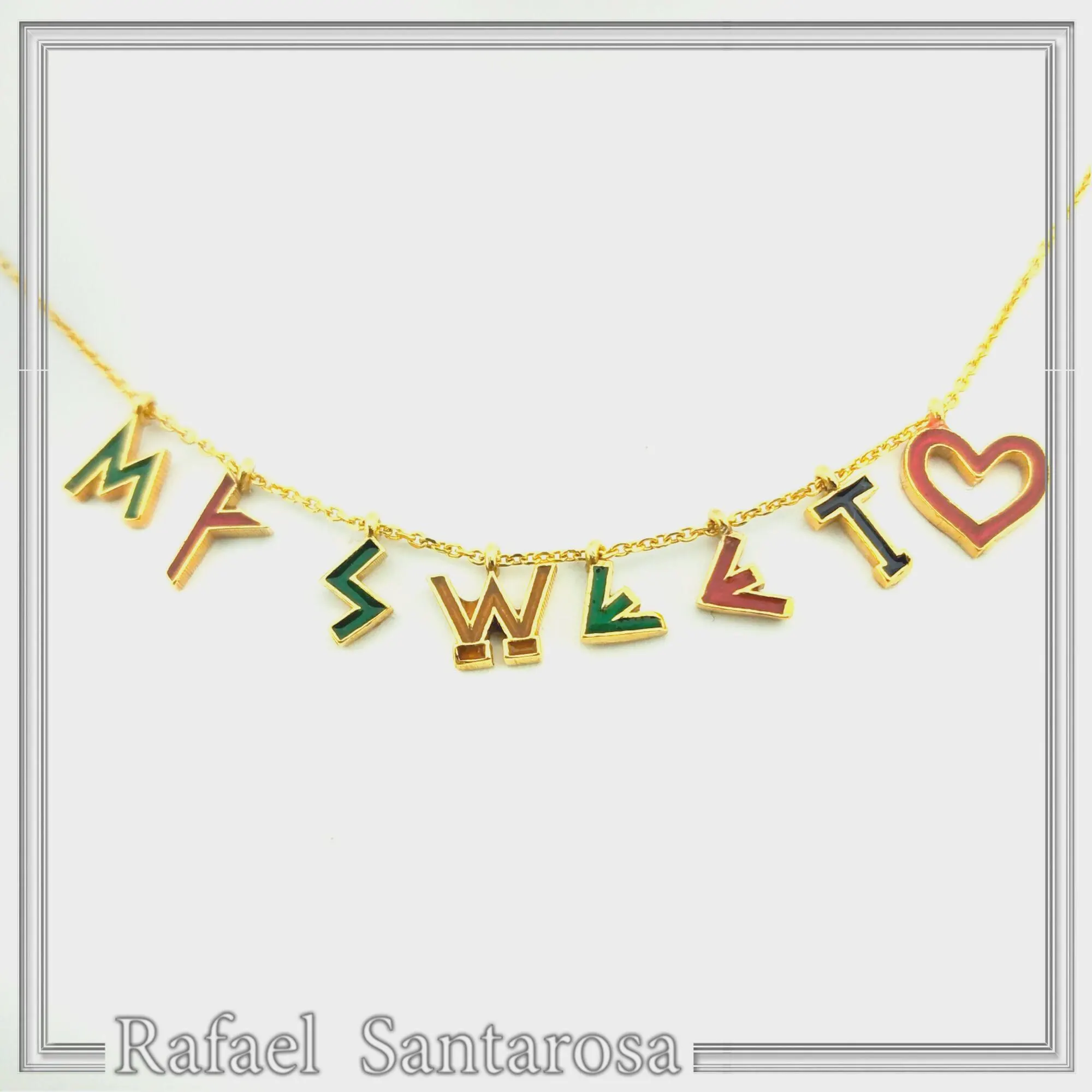Personalized Names and Words Necklace: 18k Gold Filled Sterling Silver Enamel Colored Charm — additional product image 3 from Rafael Santarosa Fine Jewelry