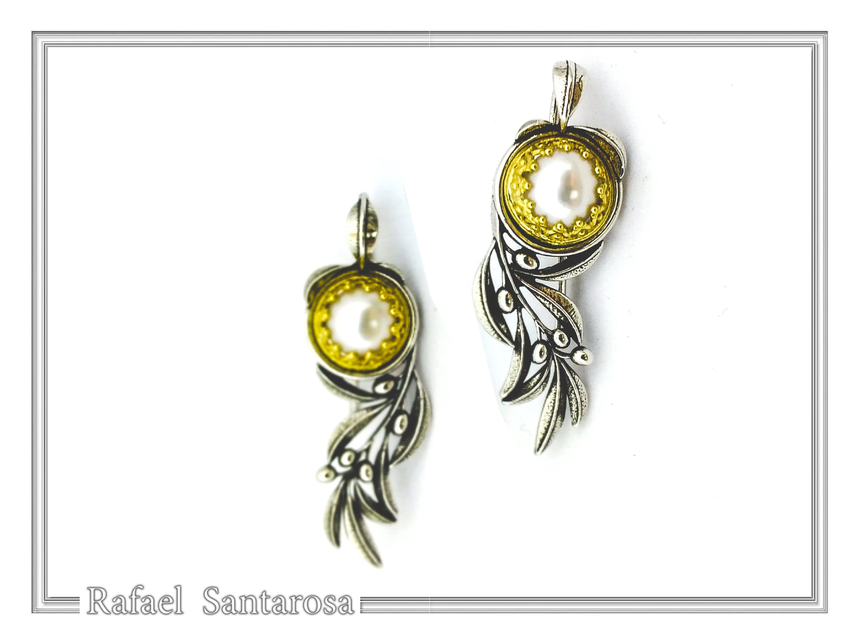 Natural Lapis Lazuli Olive Branch Earrings: Oxidized Sterling Silver, 18K Gold Filled Filigree Bezel — additional product image 4 from Rafael Santarosa Fine Jewelry