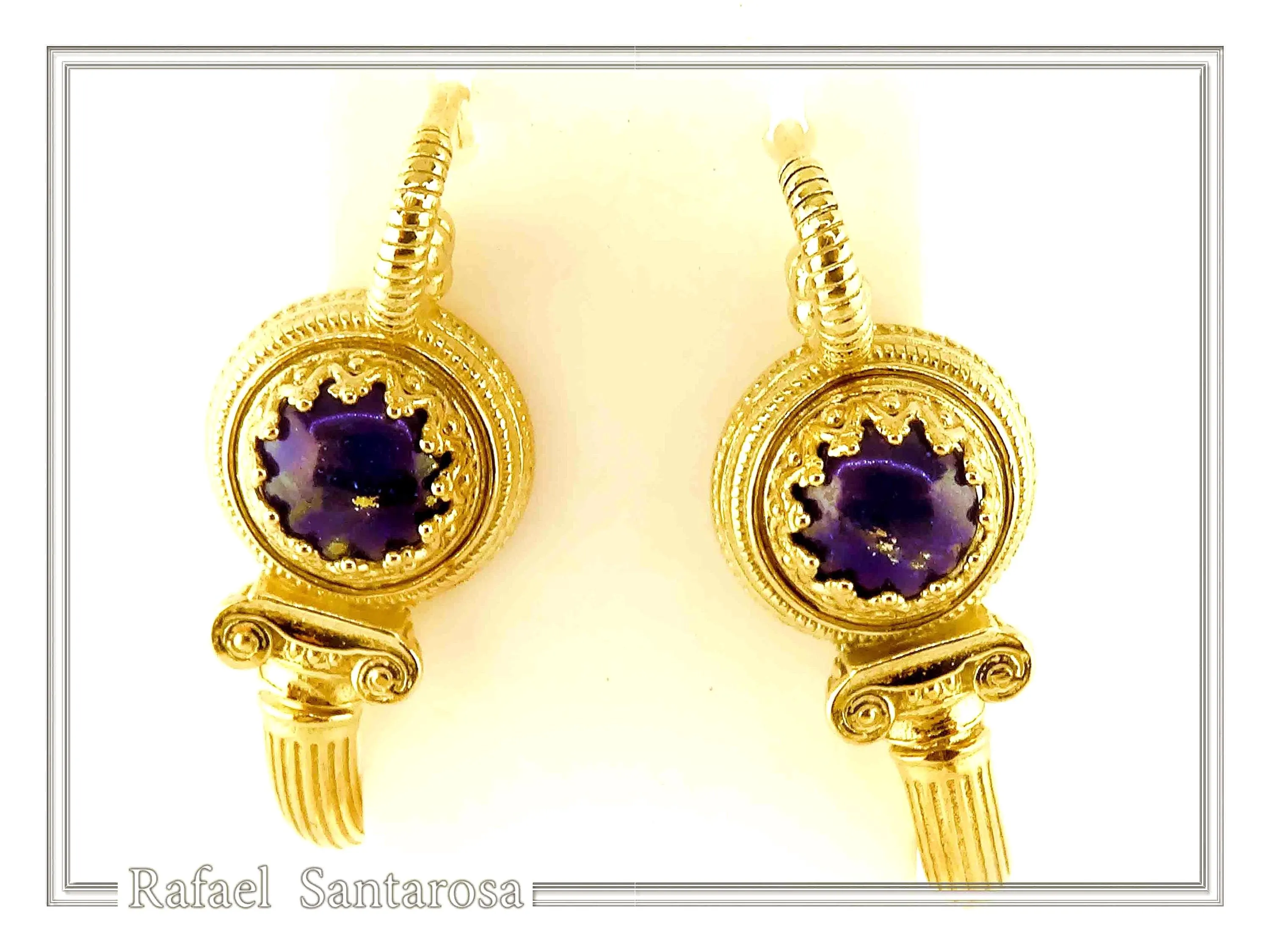 Genuine Lapis Lazuli Greek Column Hoop Earrings: 18K Gold-Filled Sterling Silver, Museum Jewelry — additional product image 4 from Rafael Santarosa Fine Jewelry