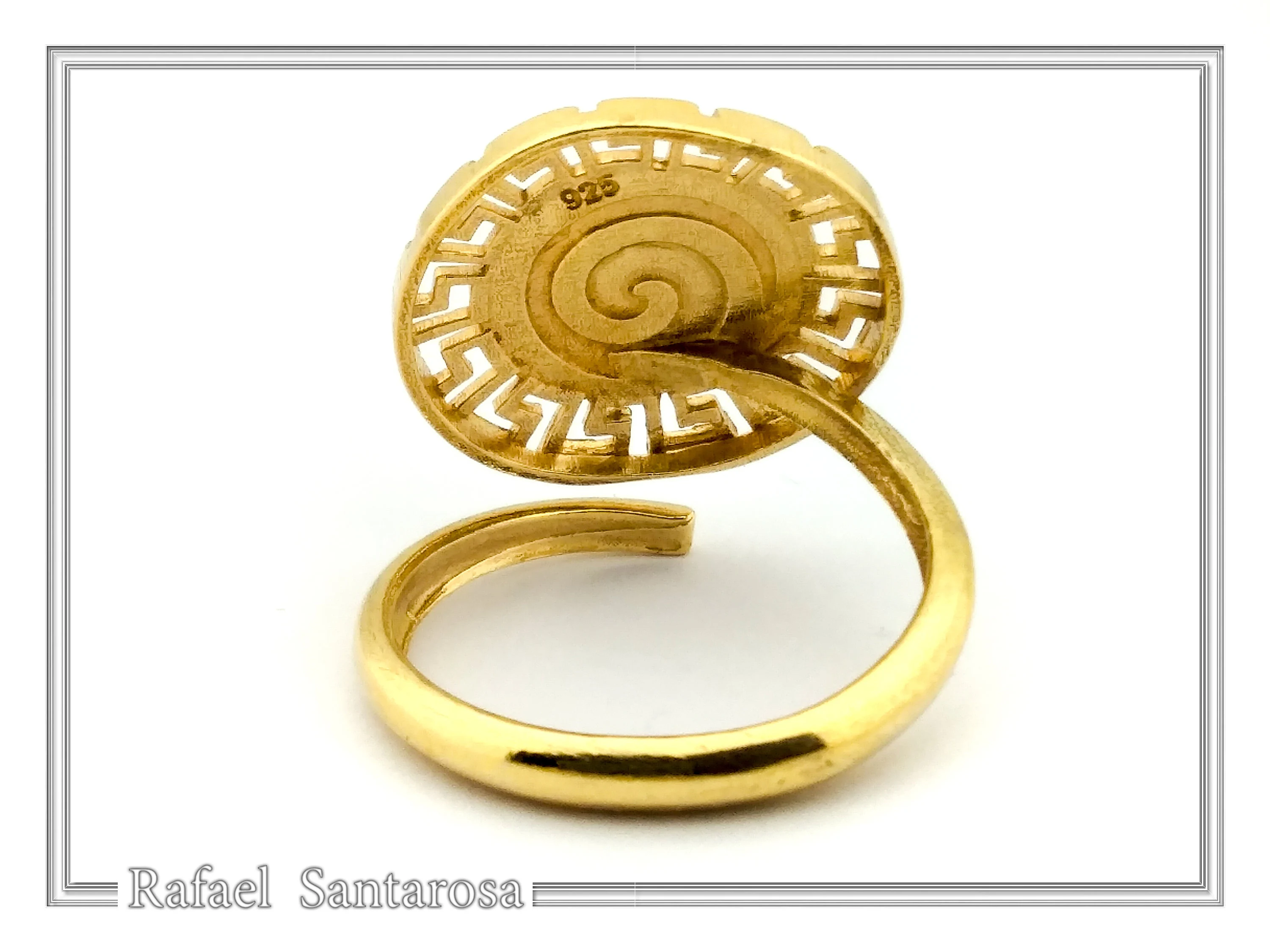 Alexander the Greek coin adjustable ring oxidized, and 18K gold filled sterling silver Greek Key — additional product image 6 from Rafael Santarosa Fine Jewelry