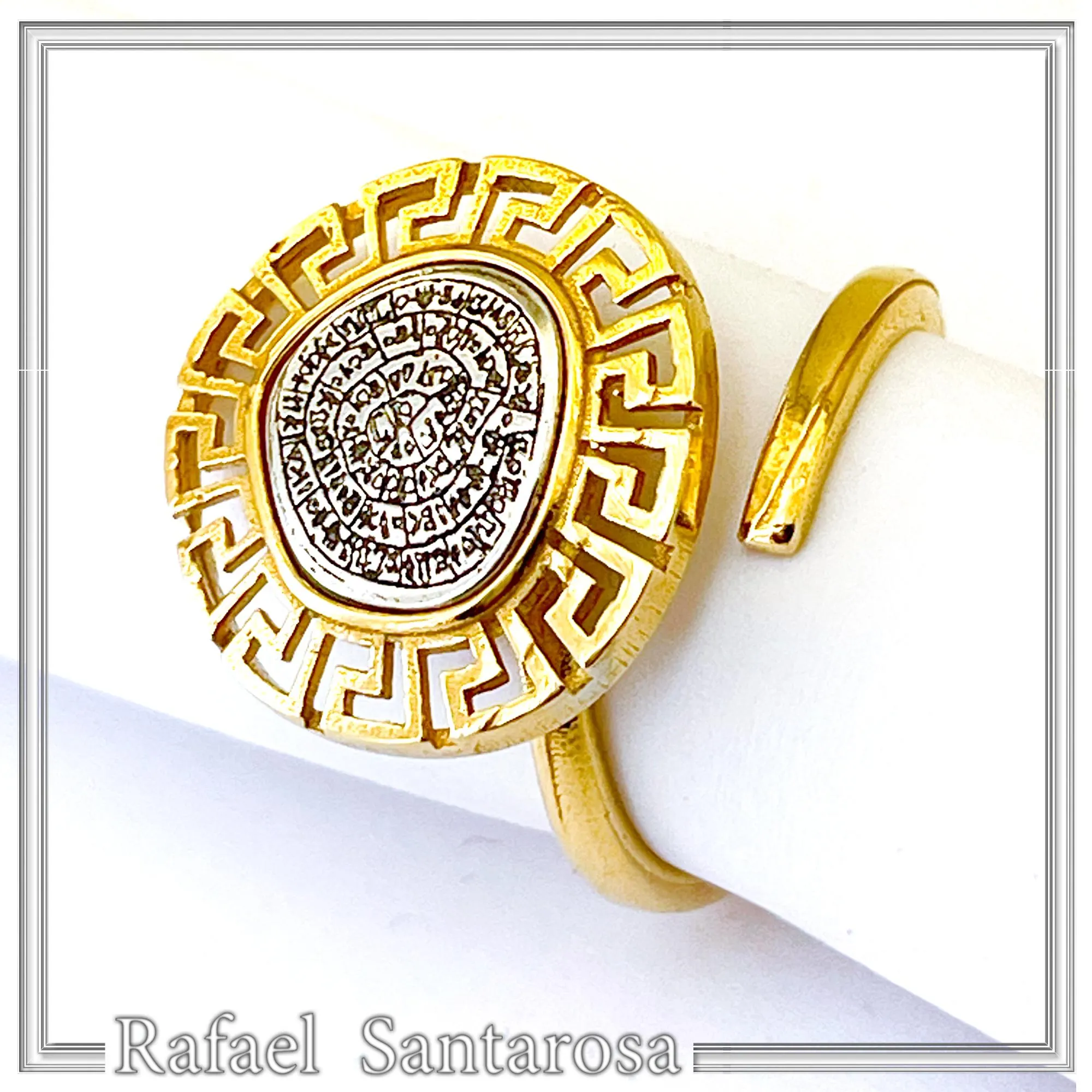 Greek Calendar Phaistos Disc on Greek Key Ring: Oxidized Sterling Silver, 18K Gold Filled — additional product image 5 from Rafael Santarosa Fine Jewelry