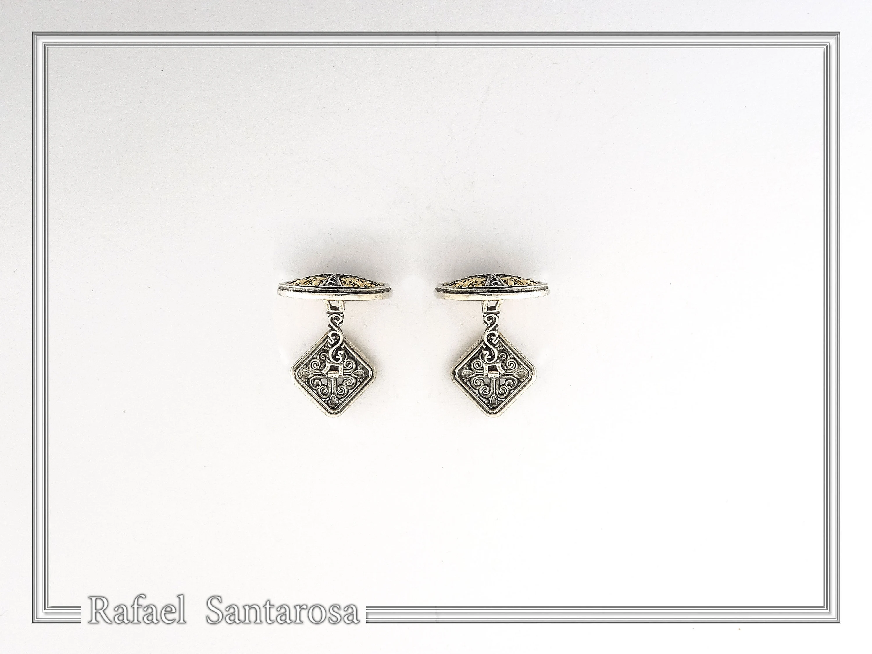Byzantine style Cross Shaped Cufflinks for him: Oxidized and 18K Gold Filled Sterling Silver — additional product image 6 from Rafael Santarosa Fine Jewelry
