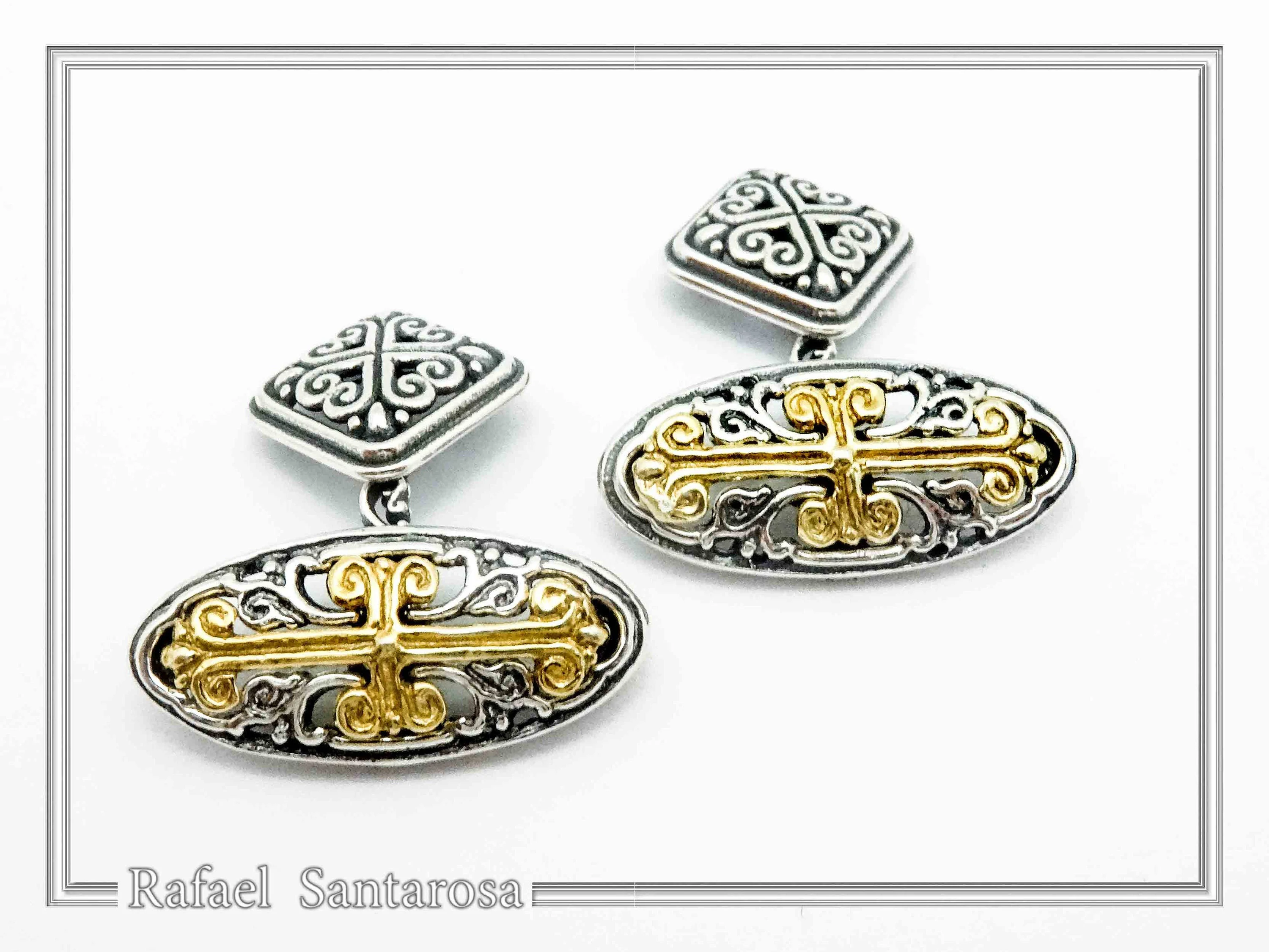 Byzantine Cross Cufflinks for Him: 18K Gold Filled on Oxidized Sterling Silver Oval Base — additional product image 2 from Rafael Santarosa Fine Jewelry