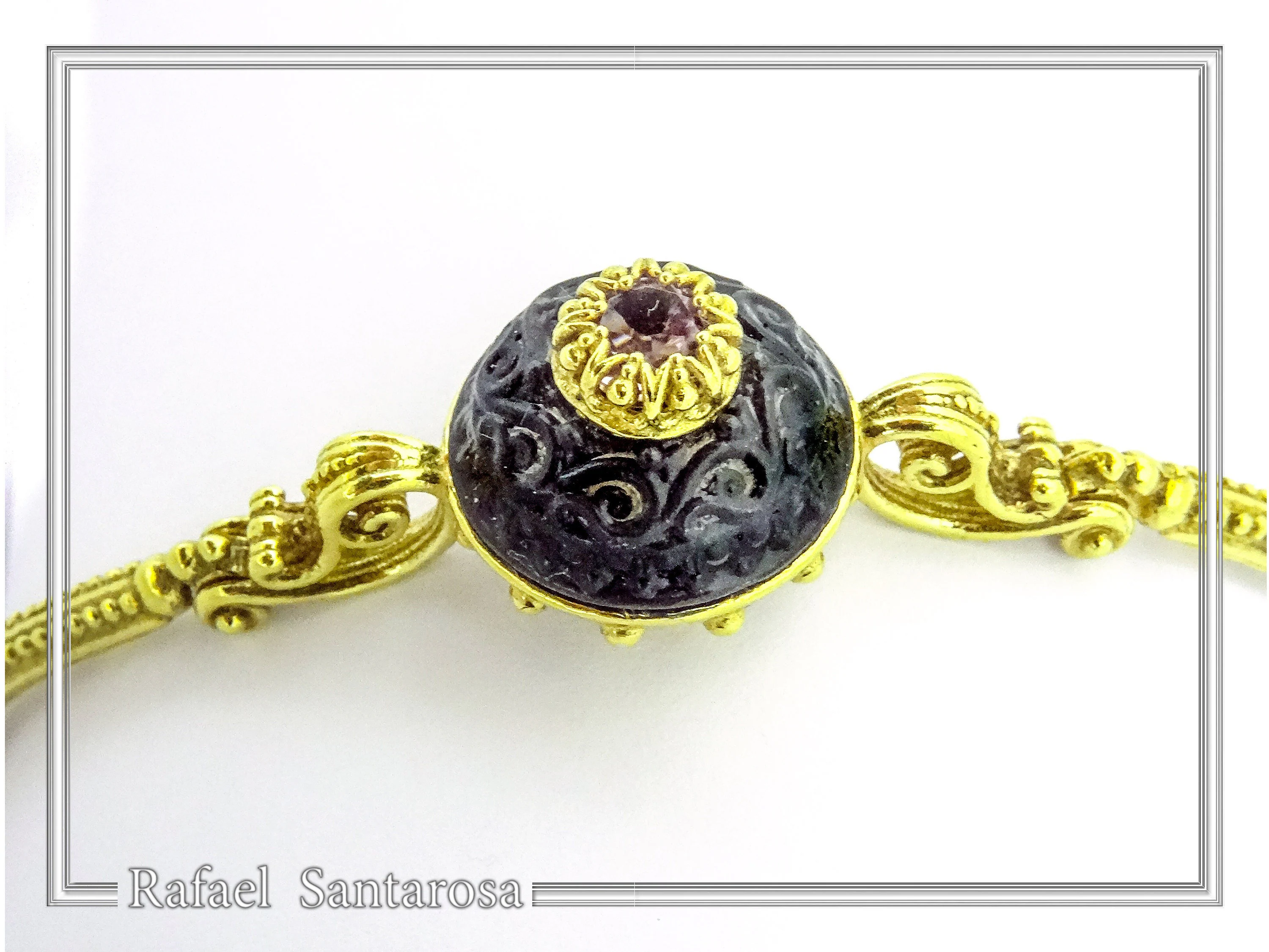 Art Deco Silver Bracelet: Amethyst, Topaz, Garnet, Gold Filled Filigree — additional product image 4 from Rafael Santarosa Fine Jewelry