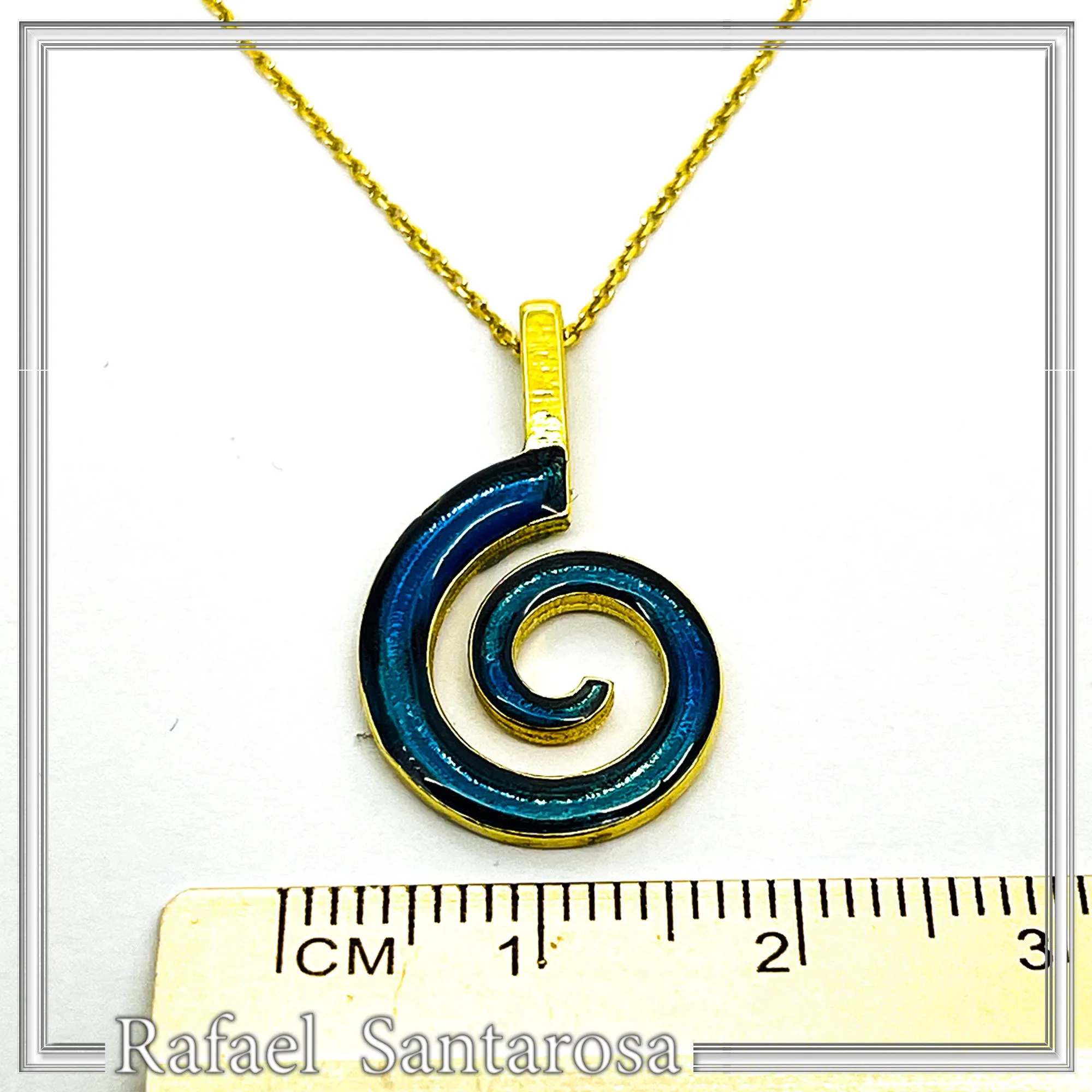 Eternity Symbol Spiral Necklace: Night Blue Transparent Enamel 18K Gold-Filled Sterling Silver Pendant — additional product image 8 from Rafael Santarosa Fine Jewelry