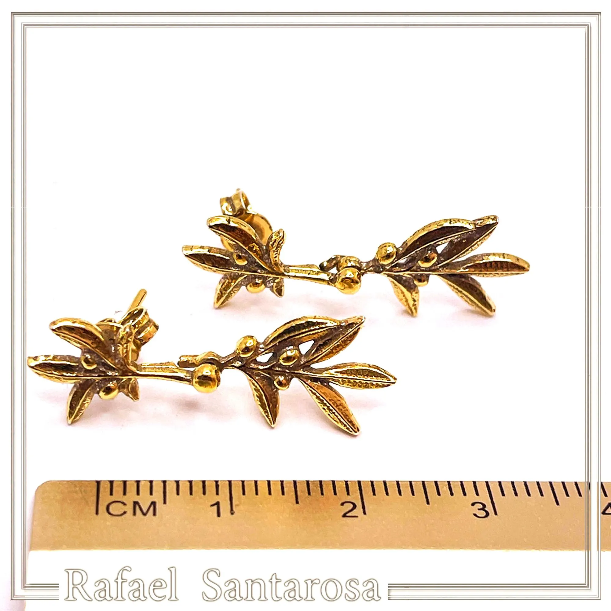18K Solid Gold Olive Branch Dangle Earrings: Greek Nature Floral Jewelry Peace Symbol — additional product image 5 from Rafael Santarosa Fine Jewelry