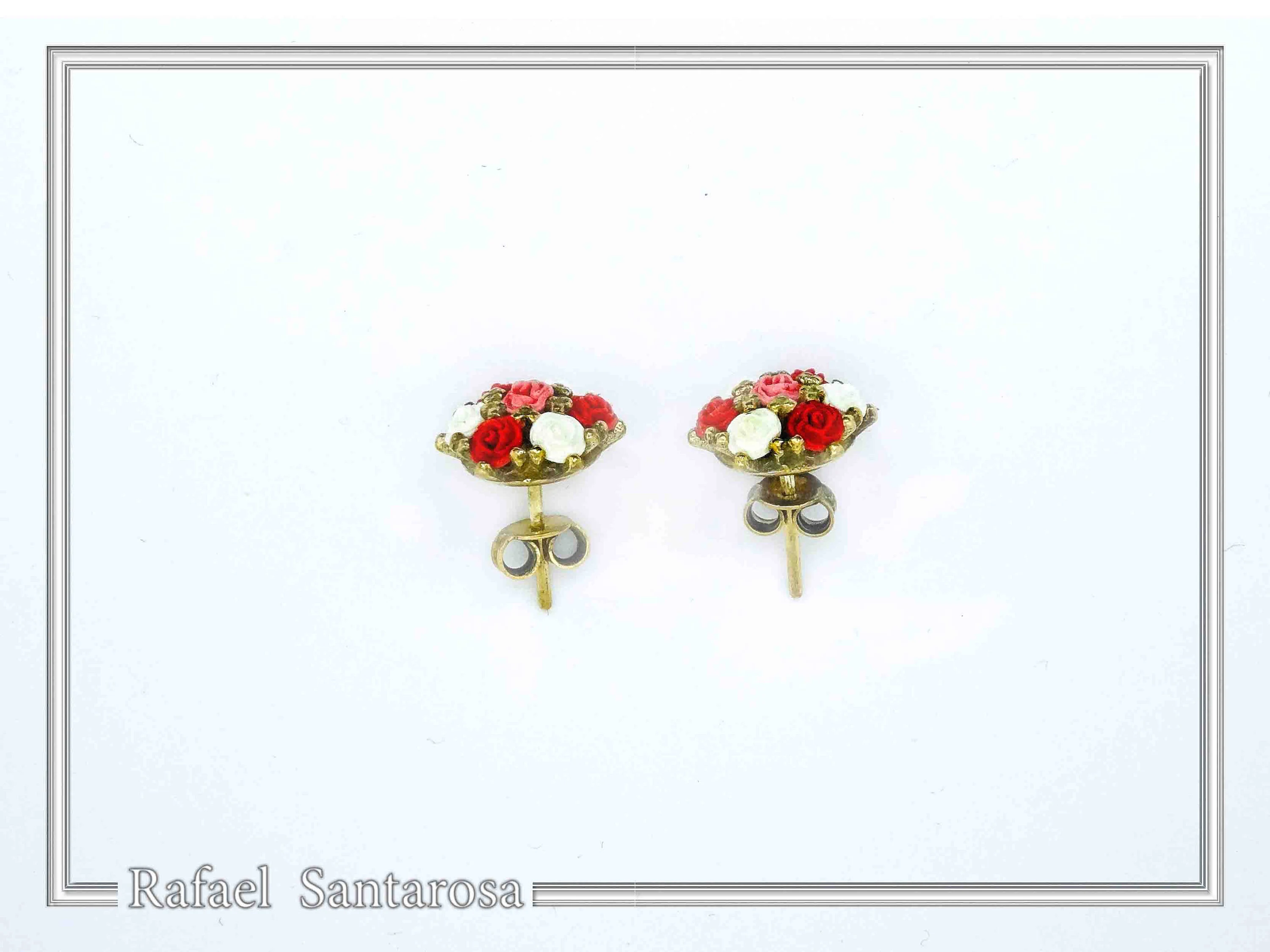 Floral Rose Flowers Shaped Alabaster Gems Stud Earrings: Bouquet of roses Silver Earrings — additional product image 3 from Rafael Santarosa Fine Jewelry