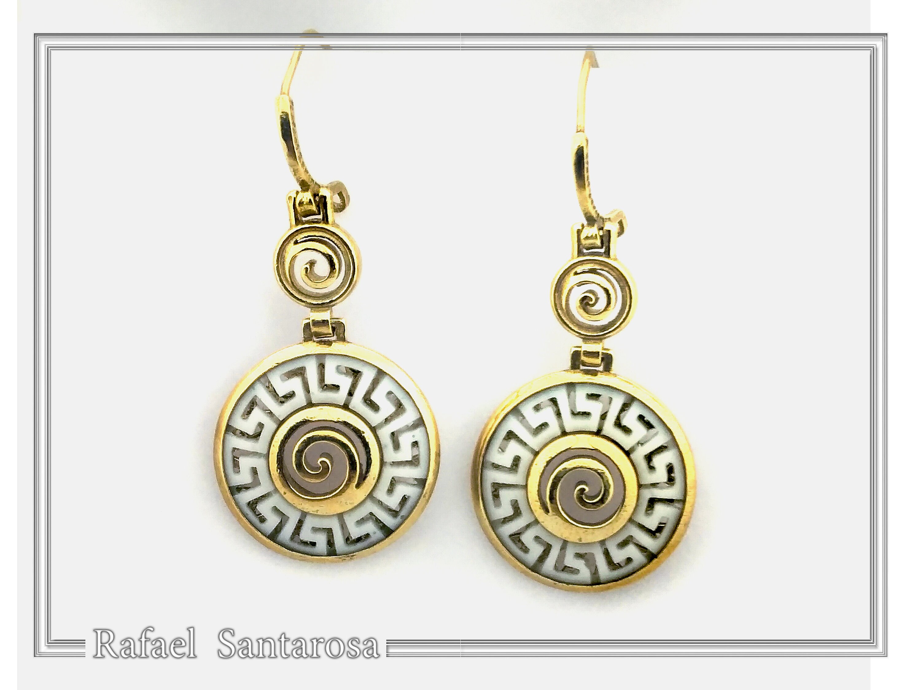 Handmade Marble Greek Key Spiral Dangle Earrings: Sterling Silver 18K Gold-Filled — additional product image 5 from Rafael Santarosa Fine Jewelry