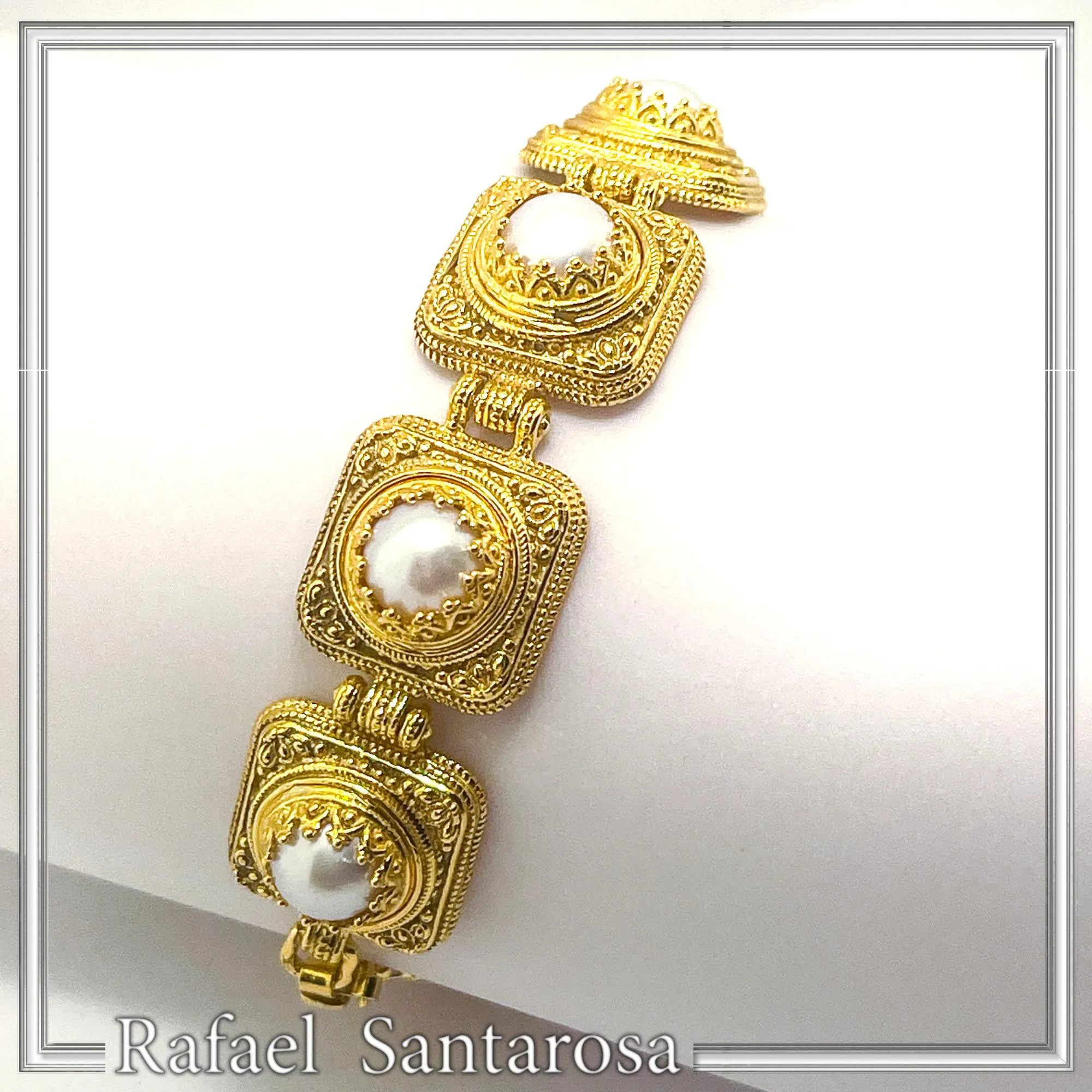 Freshwater Pearl Ancient Greek Way Filigree Beaded Bracelet: Sterling Silver 18K Gold Filled — additional product image 2 from Rafael Santarosa Fine Jewelry