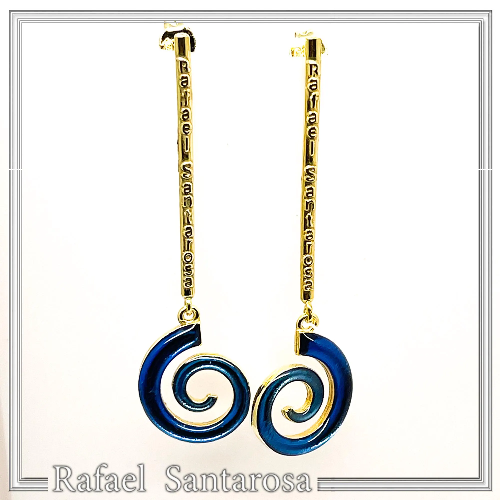 Blue Enamel Boho Spiral Symbol of Galaxy Drop Earrings: Sterling Silver Gold-Filled dangle Earrings — additional product image 4 from Rafael Santarosa Fine Jewelry