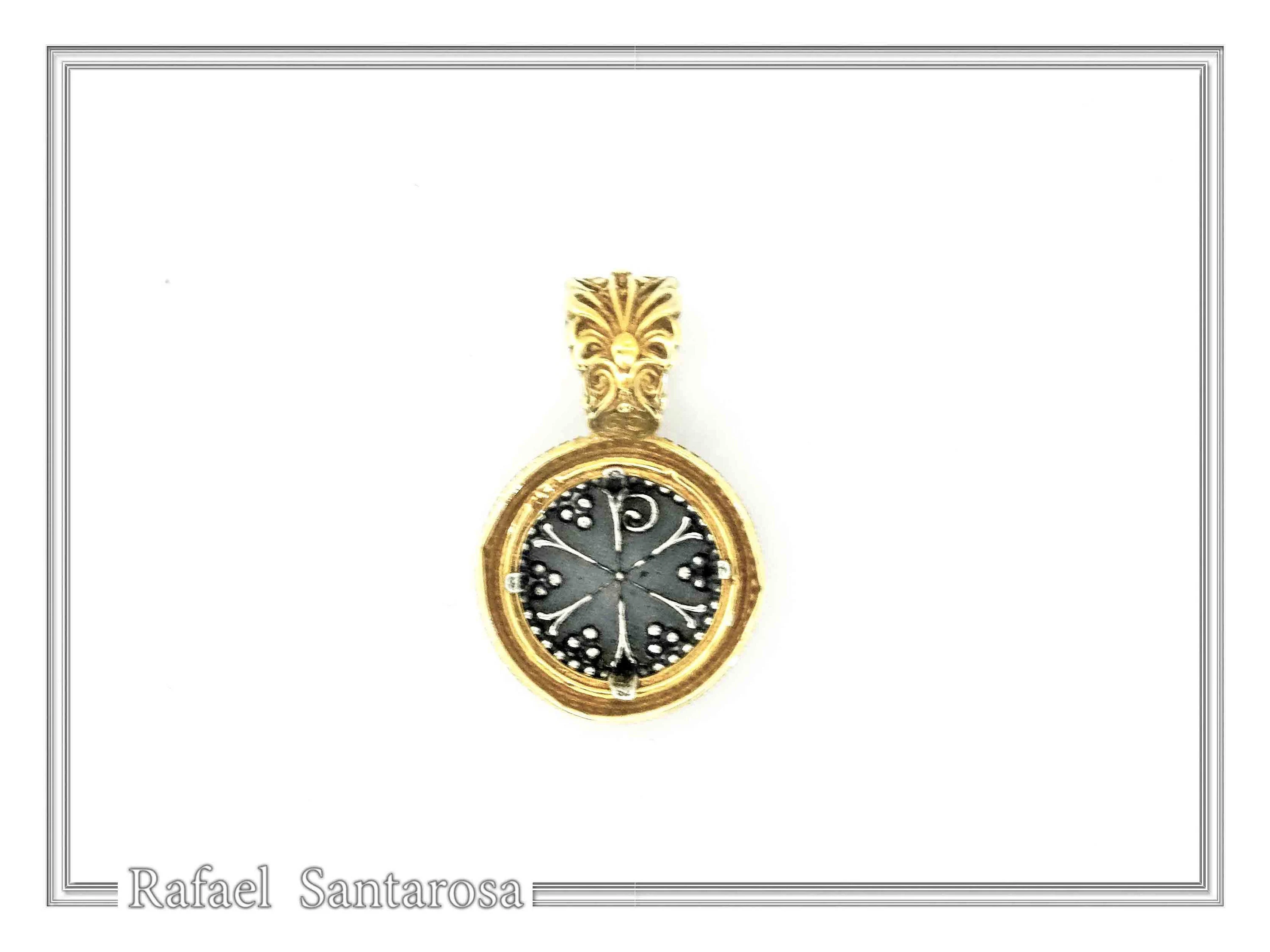 St. George Killing Dragon Jesus Christ Talisman Pendant: Oxidized and 18K Gold Filled Silver — additional product image 7 from Rafael Santarosa Fine Jewelry