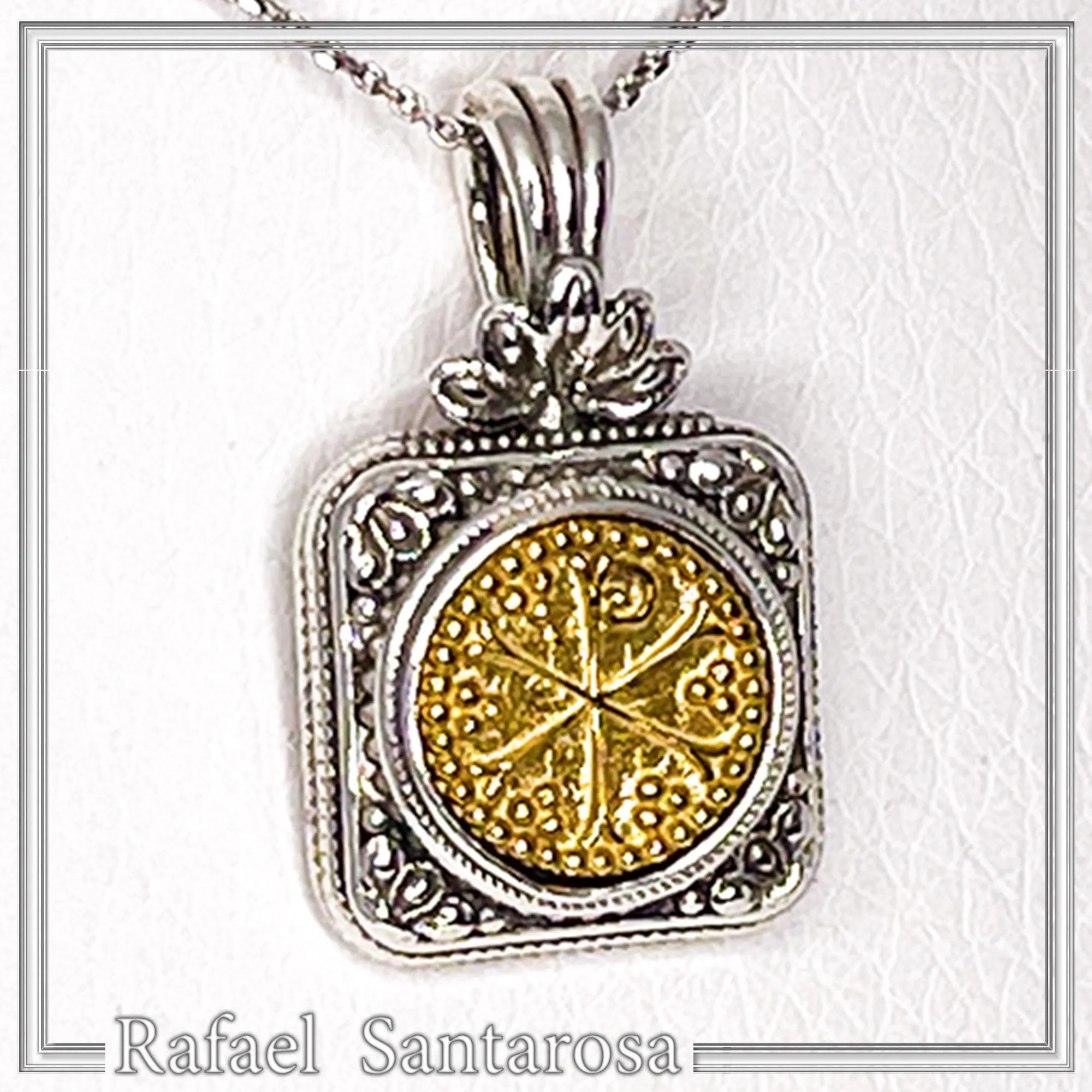 Chi Ro Christogram 18k sold Gold on Oxidized Sterling Silver filigree Pendant: Byzantine Talisman — additional product image 5 from Rafael Santarosa Fine Jewelry