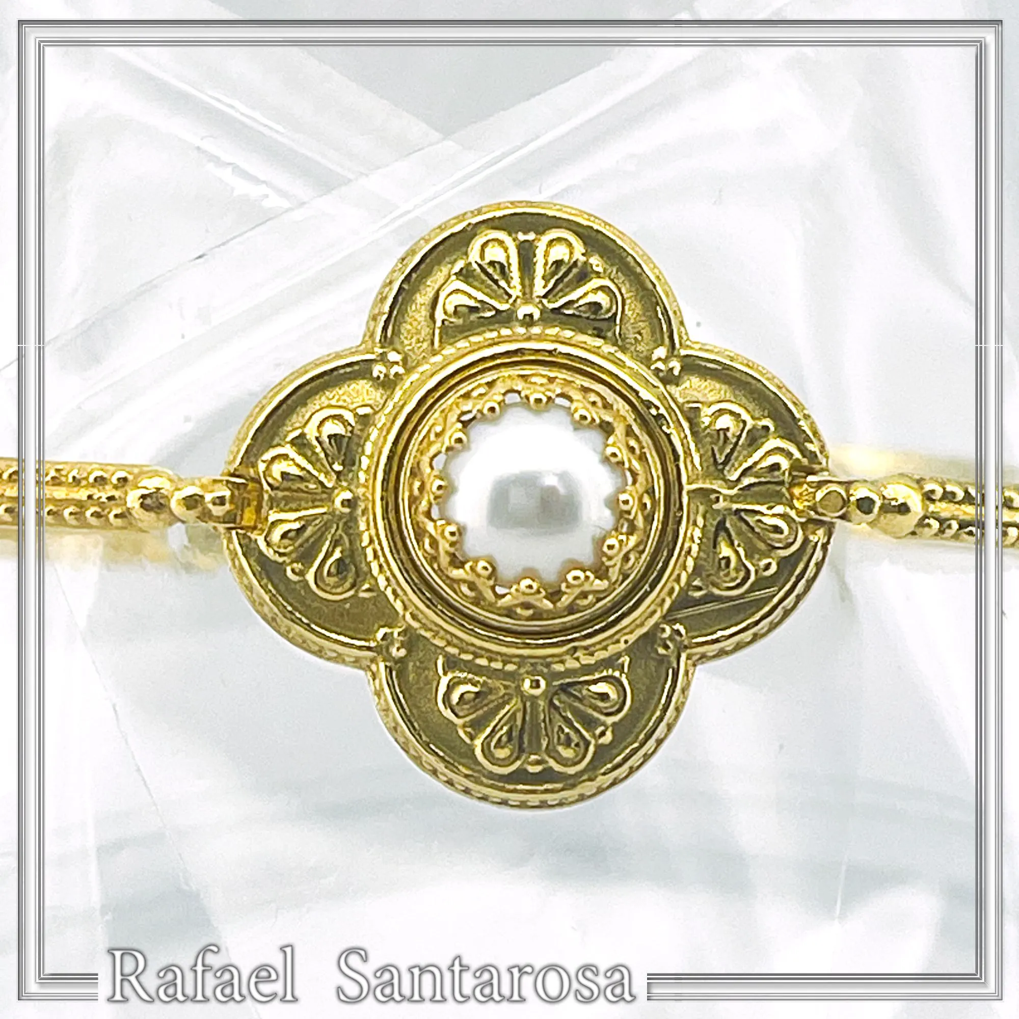 Byzantine Cross Pearl Filigree Bangle Bracelet: 18K Gold Filled Sterling Silver — additional product image 5 from Rafael Santarosa Fine Jewelry