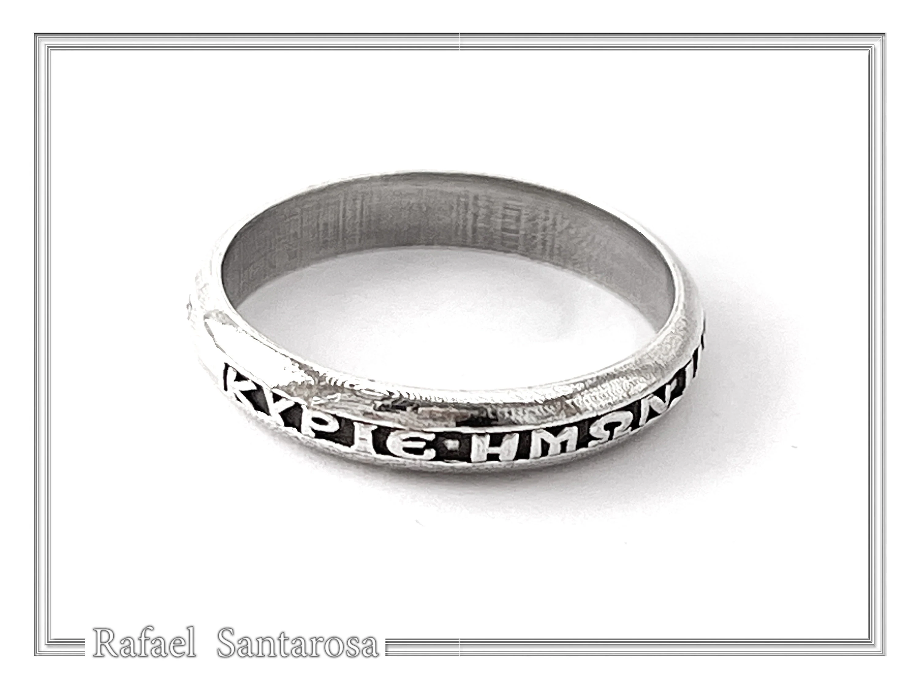 Oxidized Sterling Silver Orthodox Prayer "Kyrie Eleison" Band Ring: Handmade Religious Jewelry — additional product image 3 from Rafael Santarosa Fine Jewelry