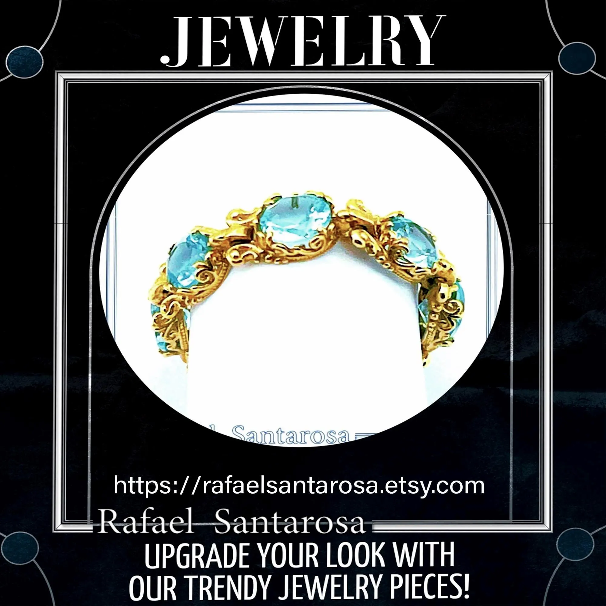 Byzantine Genuine Sky-Blue Topaz Filigree Beaded Ring: 18k Gold Filled Sterling Silver — additional product image 10 from Rafael Santarosa Fine Jewelry