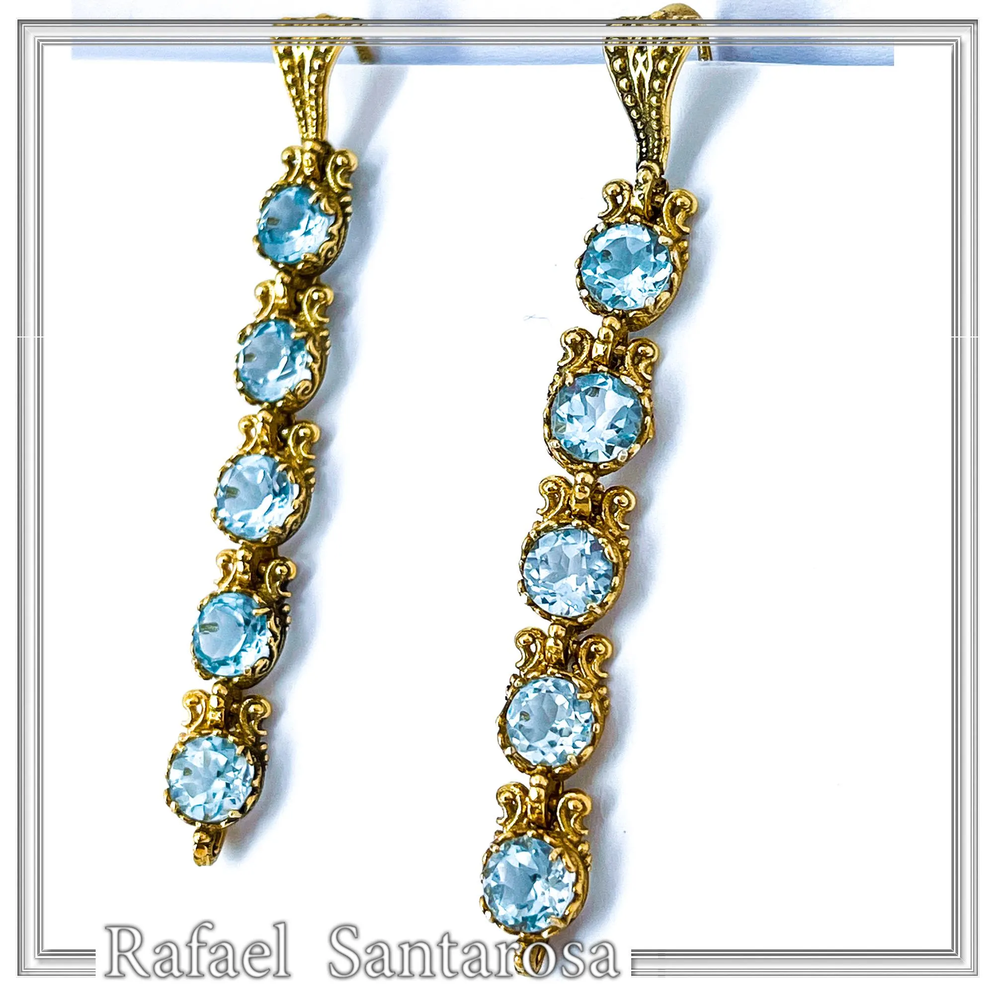 Sky Blue Topaz Vintage Drop Dangle Earrings, 18K Gold Filled Silver, Bridal Jewelry Gift — additional product image 3 from Rafael Santarosa Fine Jewelry