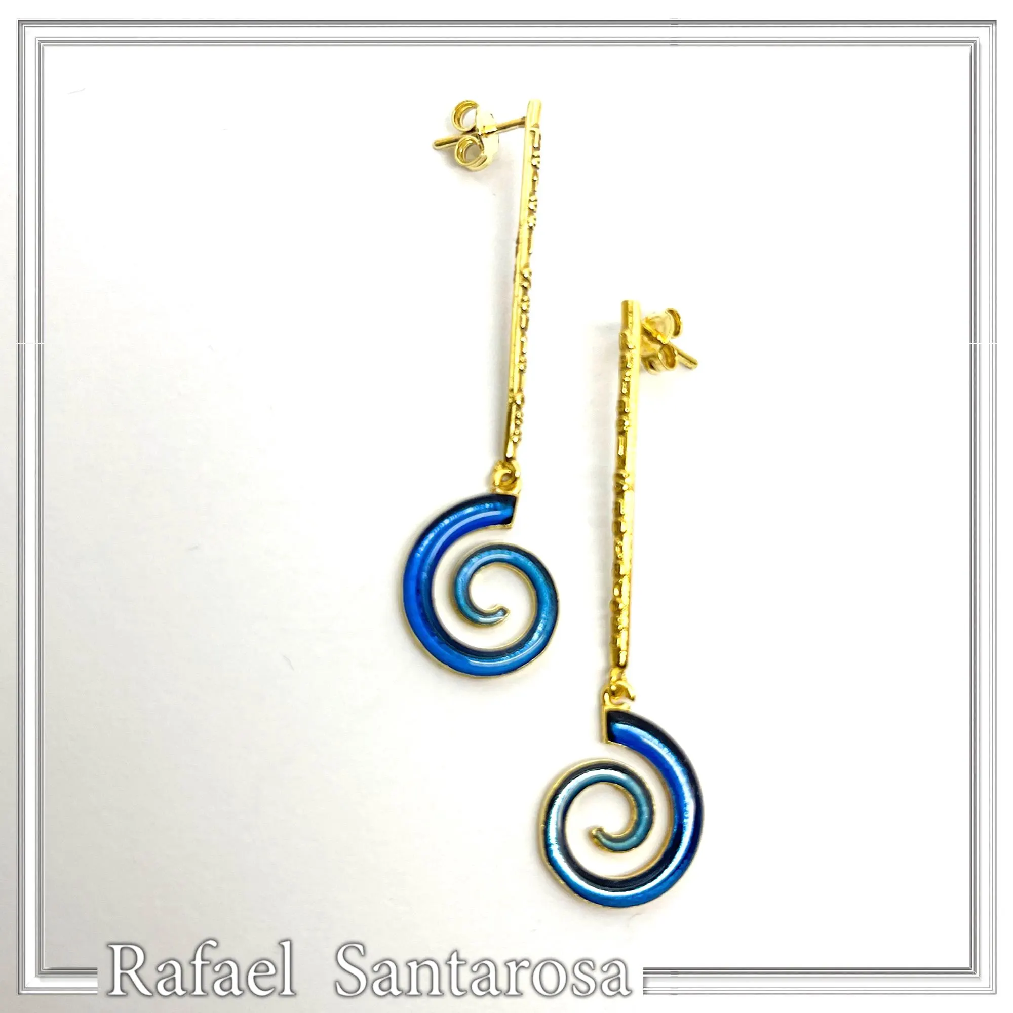 Blue Enamel Boho Spiral Symbol of Galaxy Drop Earrings: Sterling Silver Gold-Filled dangle Earrings — additional product image 6 from Rafael Santarosa Fine Jewelry