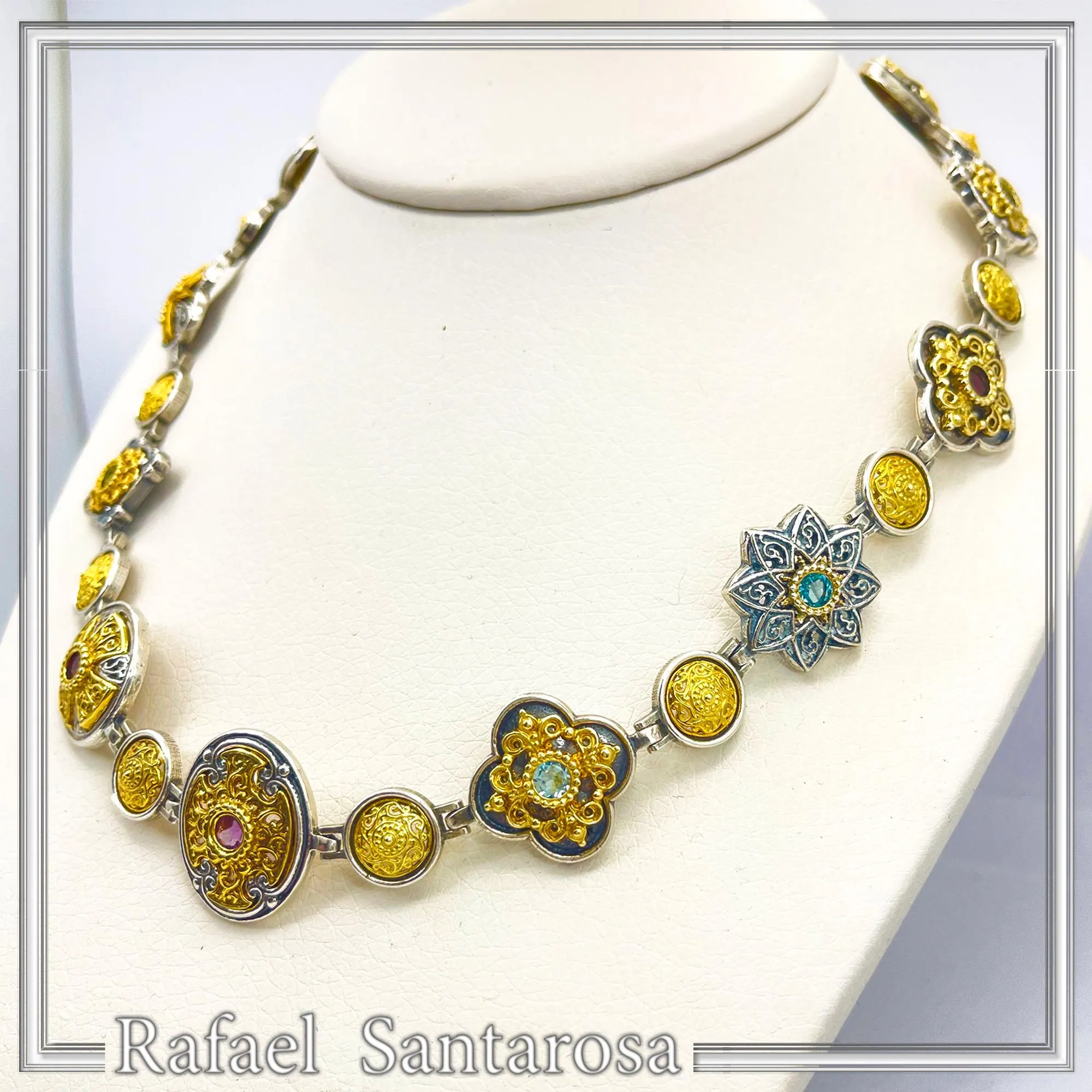 Handmade Byzantine Necklace Sterling Silver Oxidized 18K Gold Filled Topaz Amethyst Peridot Garnet Jewelry — additional product image 3 from Rafael Santarosa Fine Jewelry