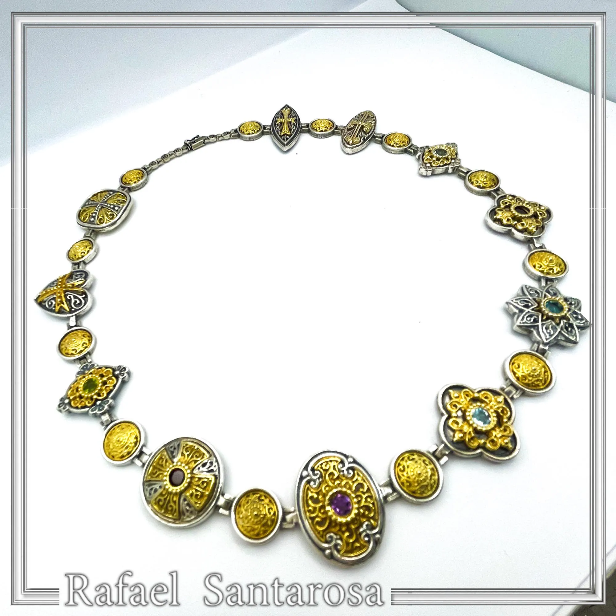 Handmade Byzantine Necklace Sterling Silver Oxidized 18K Gold Filled Topaz Amethyst Peridot Garnet Jewelry — additional product image 9 from Rafael Santarosa Fine Jewelry