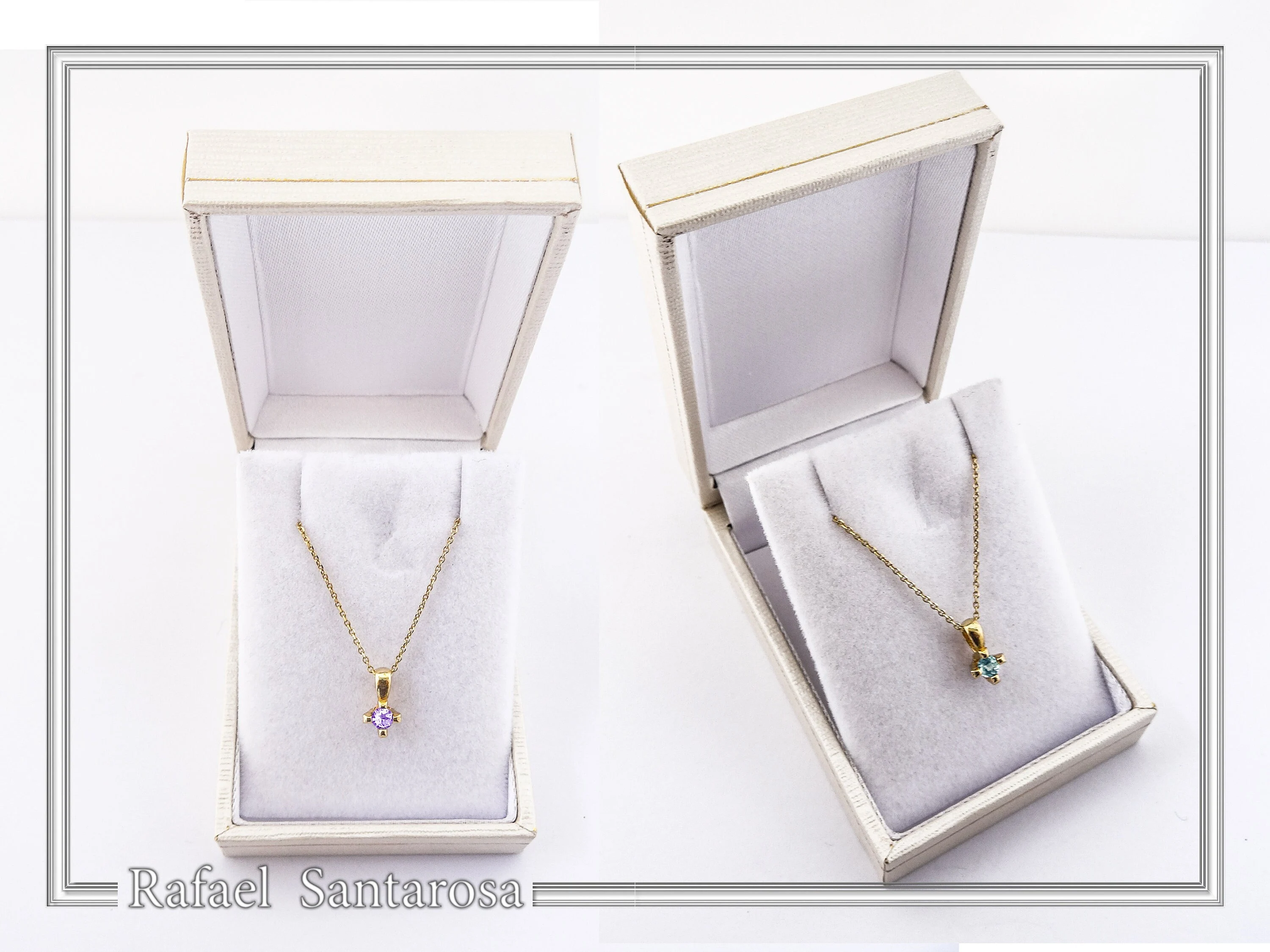 18K Solid Gold Tiny Minimal Natural Gemstone Pendant: Brillant cut Amethyst, Peridot, Garnet, Topaz — additional product image 8 from Rafael Santarosa Fine Jewelry
