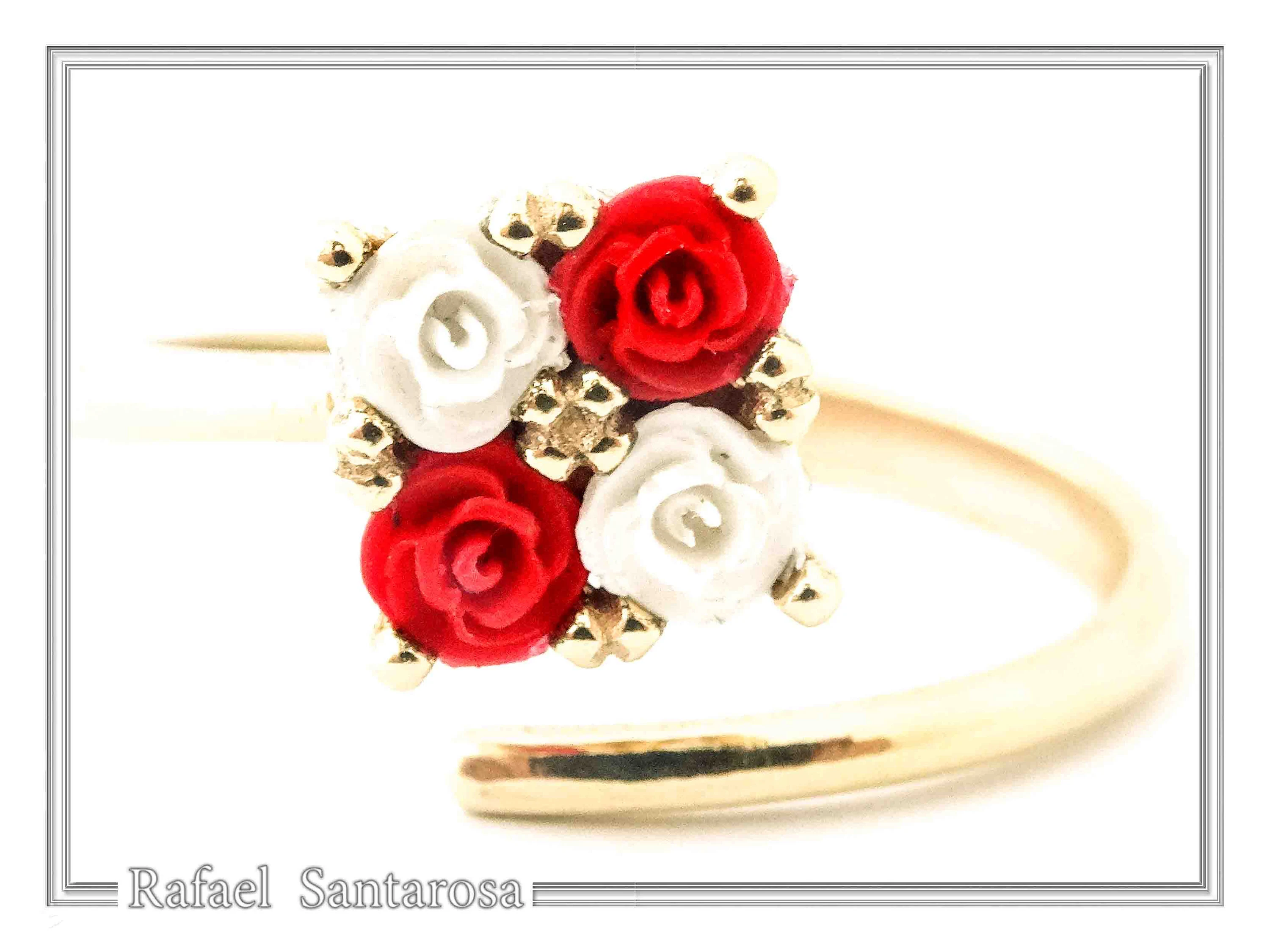 Alabaster Gems Rose Flower shaped Adjustable Ring: Sterling Silver 18K Gold-Filled, Floral Jewelry — additional product image 3 from Rafael Santarosa Fine Jewelry