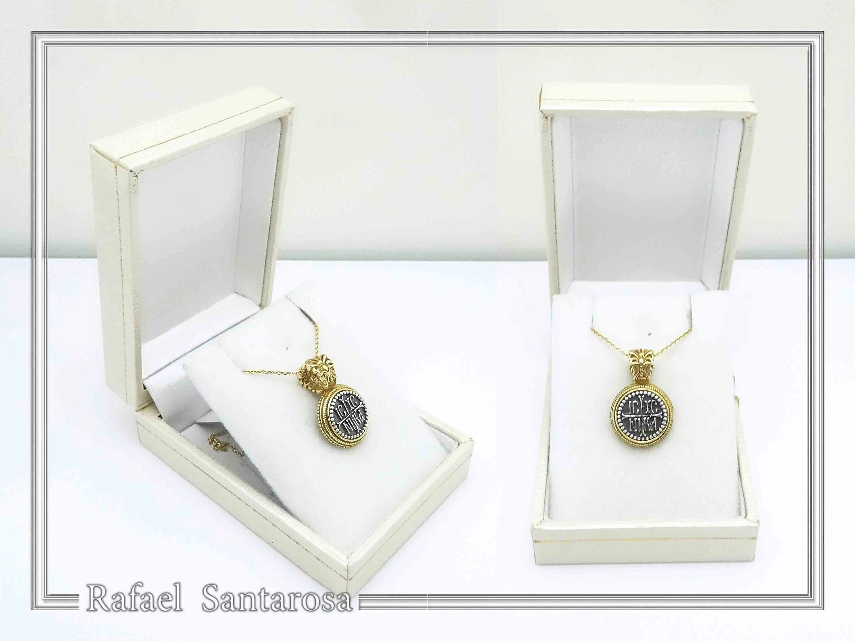 Jesus Christ Wins ICXC NIKA Talisman Constantinato Necklace: Oxidized Sterling Silver Gold filled filigree — additional product image 9 from Rafael Santarosa Fine Jewelry