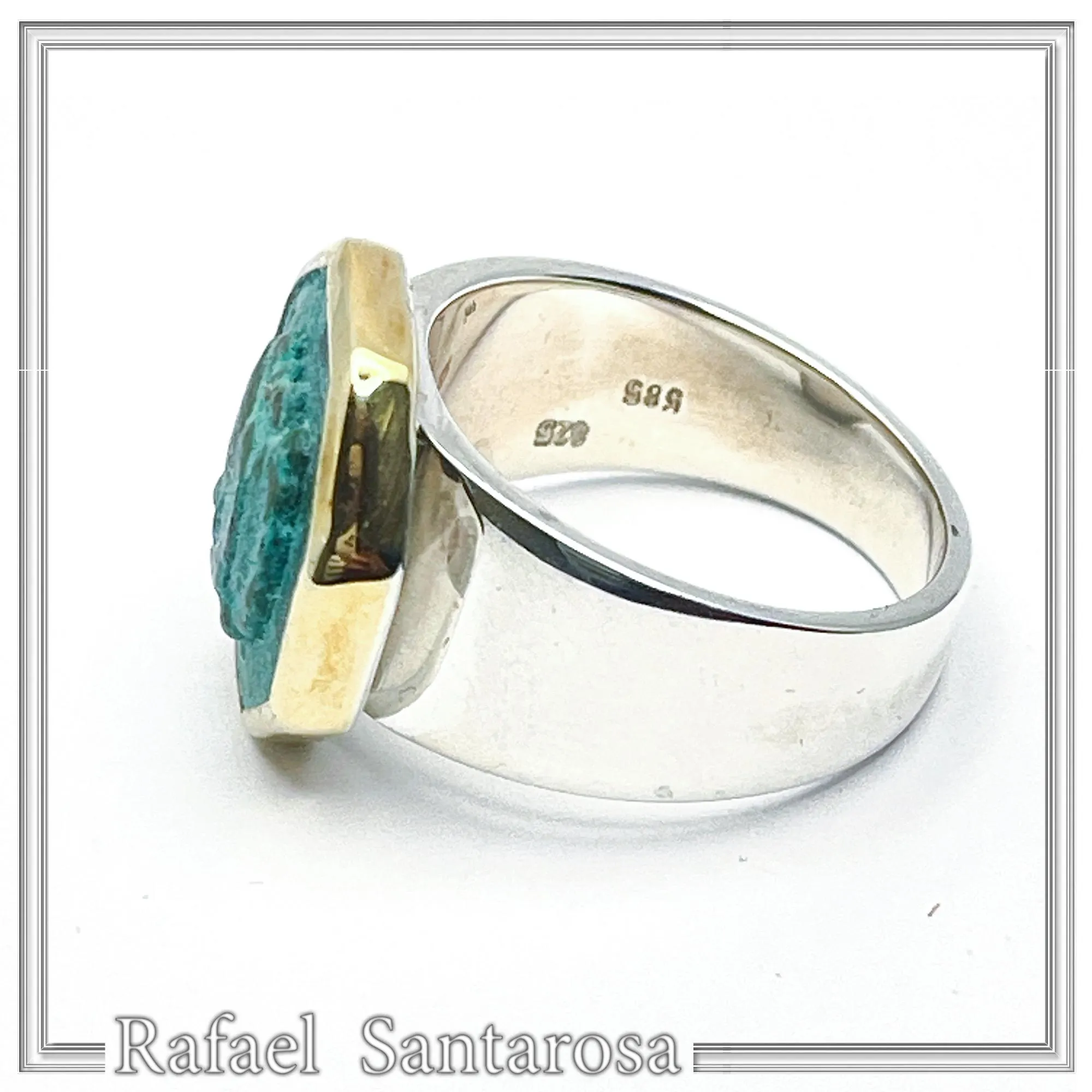 Alexander the Greek Coin Ring, 14K Gold Bezel, Oxidised Copper, Sterling Silver Band, Museum Jewelry — additional product image 3 from Rafael Santarosa Fine Jewelry