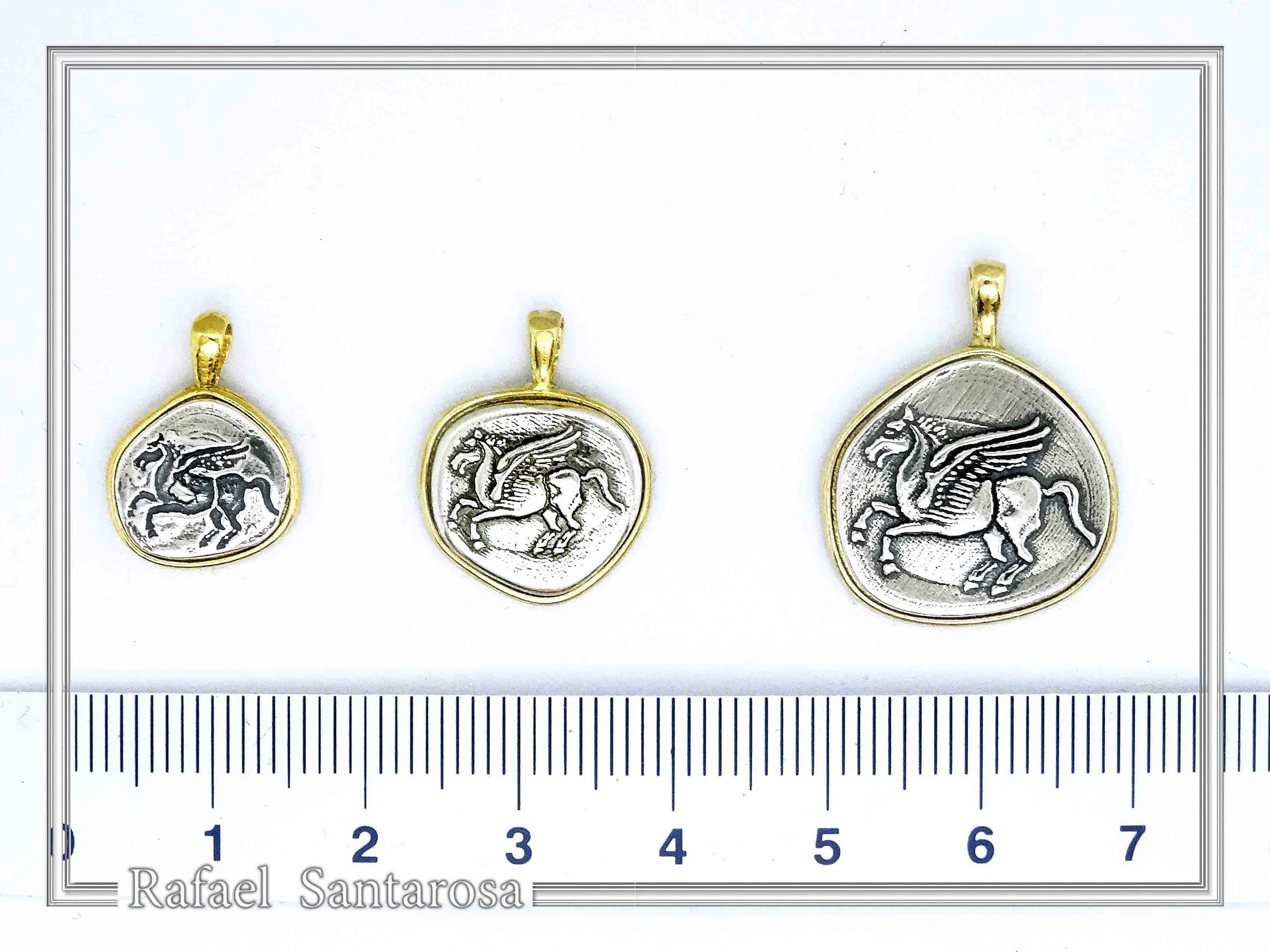 Pegasus winged horse Silver Coin Pendant: Oxidized silver, Greek Mythology Charm — additional product image 7 from Rafael Santarosa Fine Jewelry