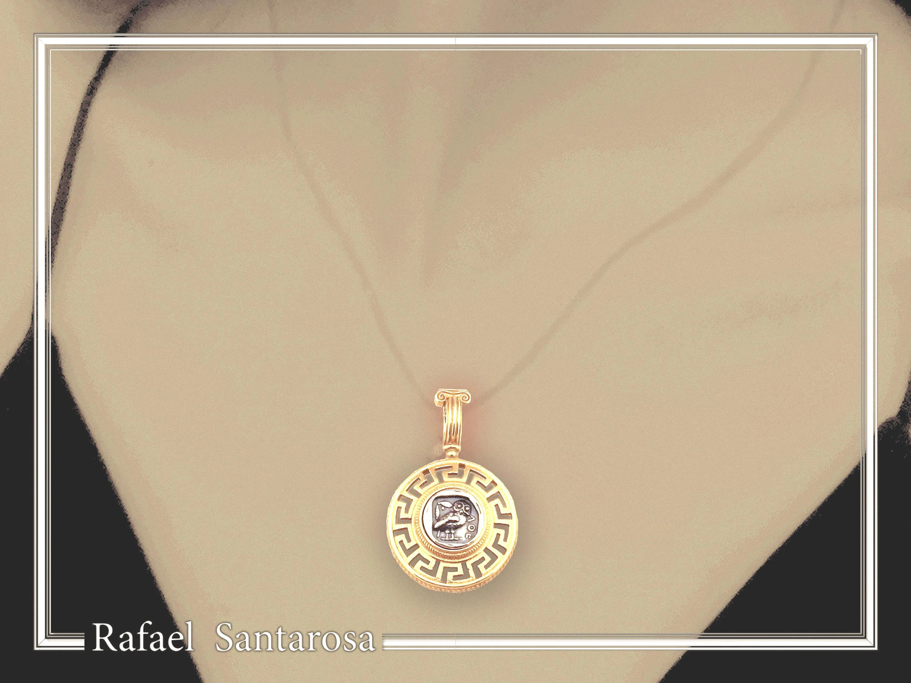 Athenian Owl Coin Pendant: 18k Gold-Filled Sterling Silver Greek Key Necklace — additional product image 3 from Rafael Santarosa Fine Jewelry