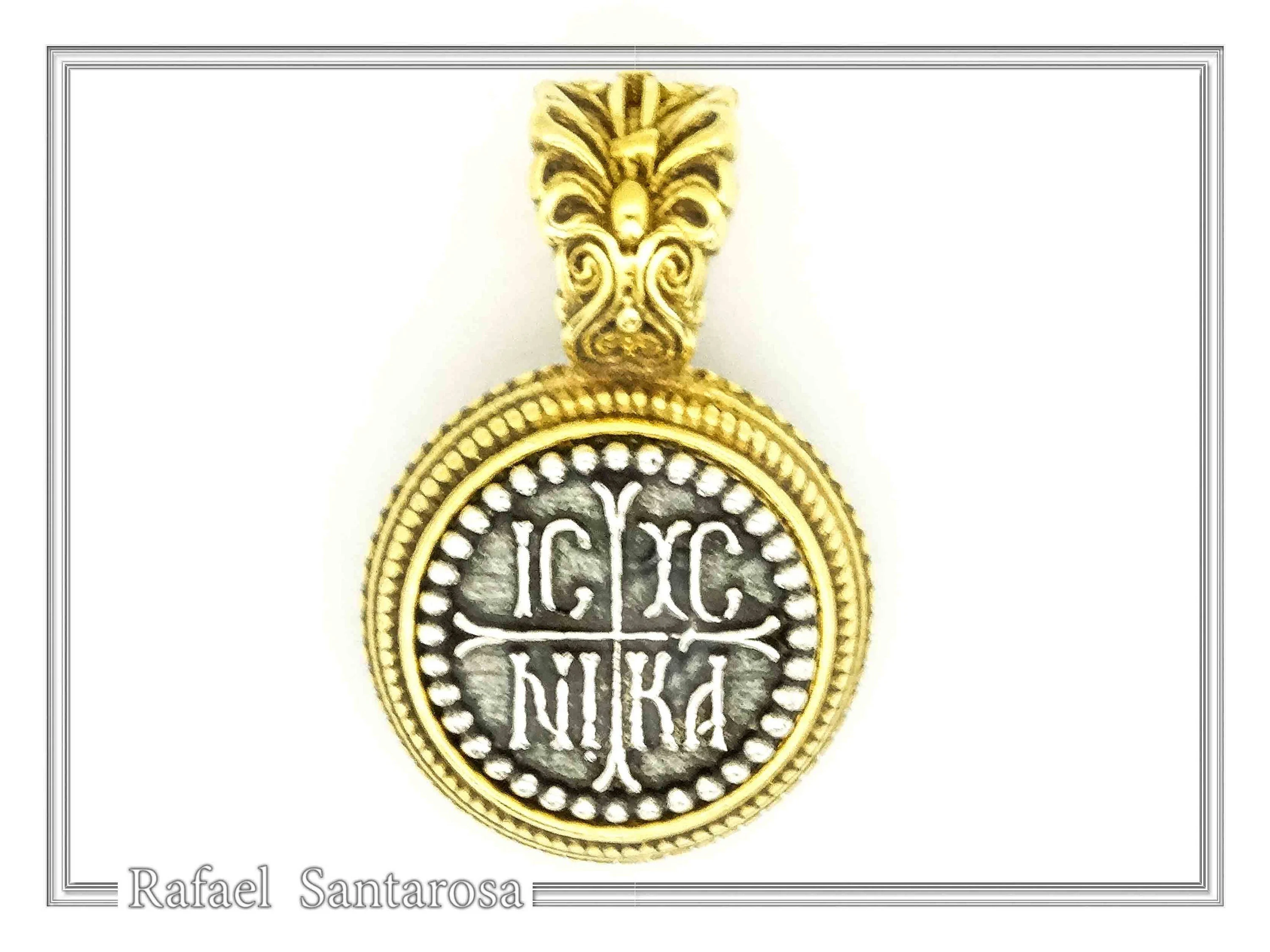Jesus Christ Wins ICXC NIKA Talisman Constantinato Necklace: Oxidized Sterling Silver Gold filled filigree — additional product image 2 from Rafael Santarosa Fine Jewelry