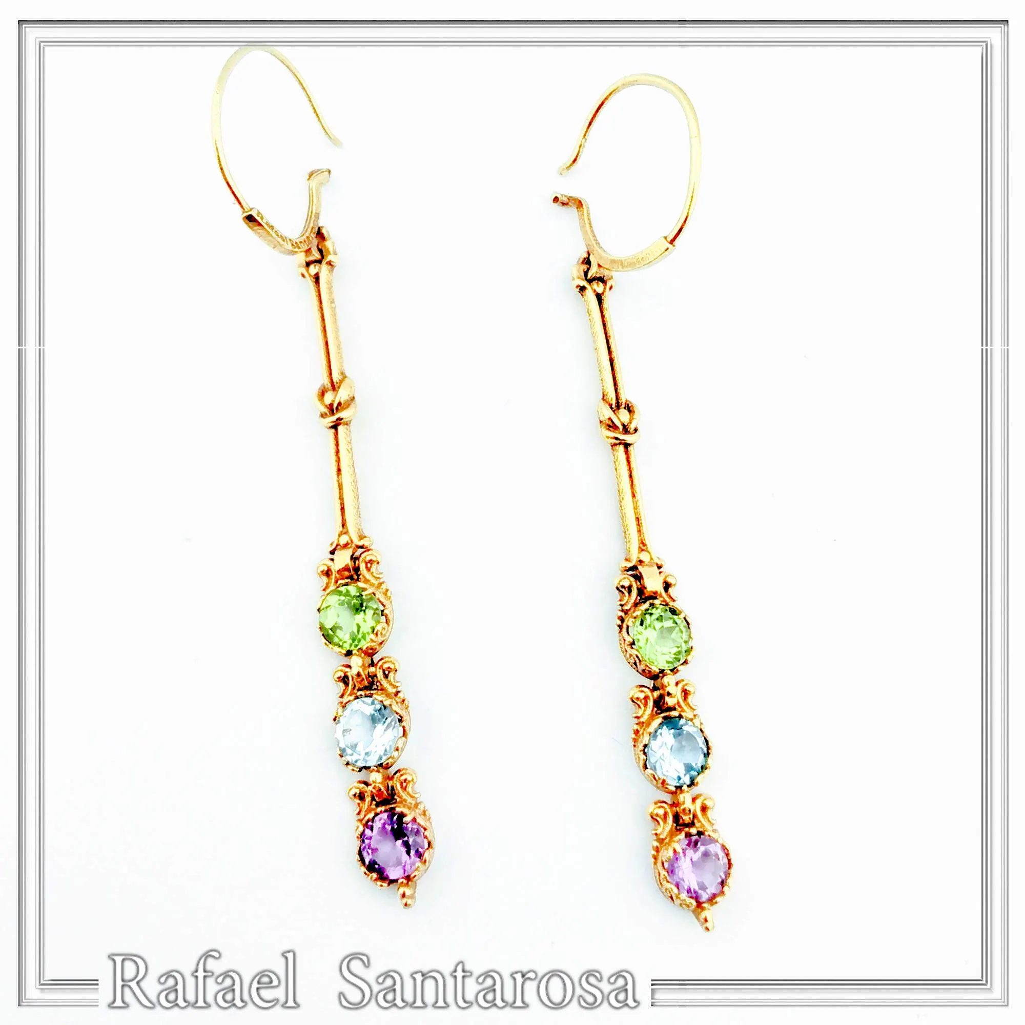 Topaz, Peridot, Amethyst Natural Gemstone Dangle Earrings: Gold Filled Sterling Silver
