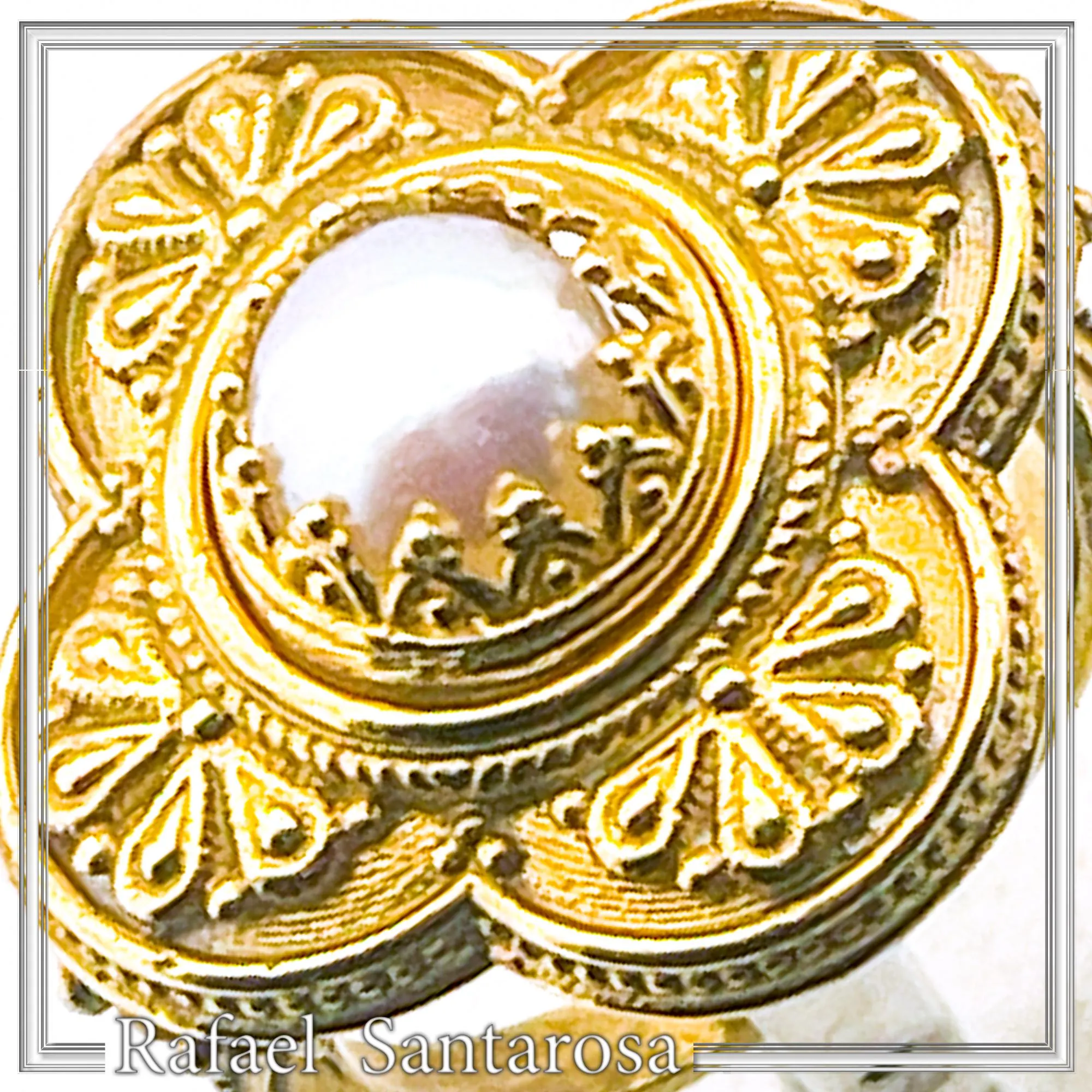 Byzantine Cross Ring: Natural Pearl, Sterling Silver 18K Gold-Filled Filigree — additional product image 3 from Rafael Santarosa Fine Jewelry