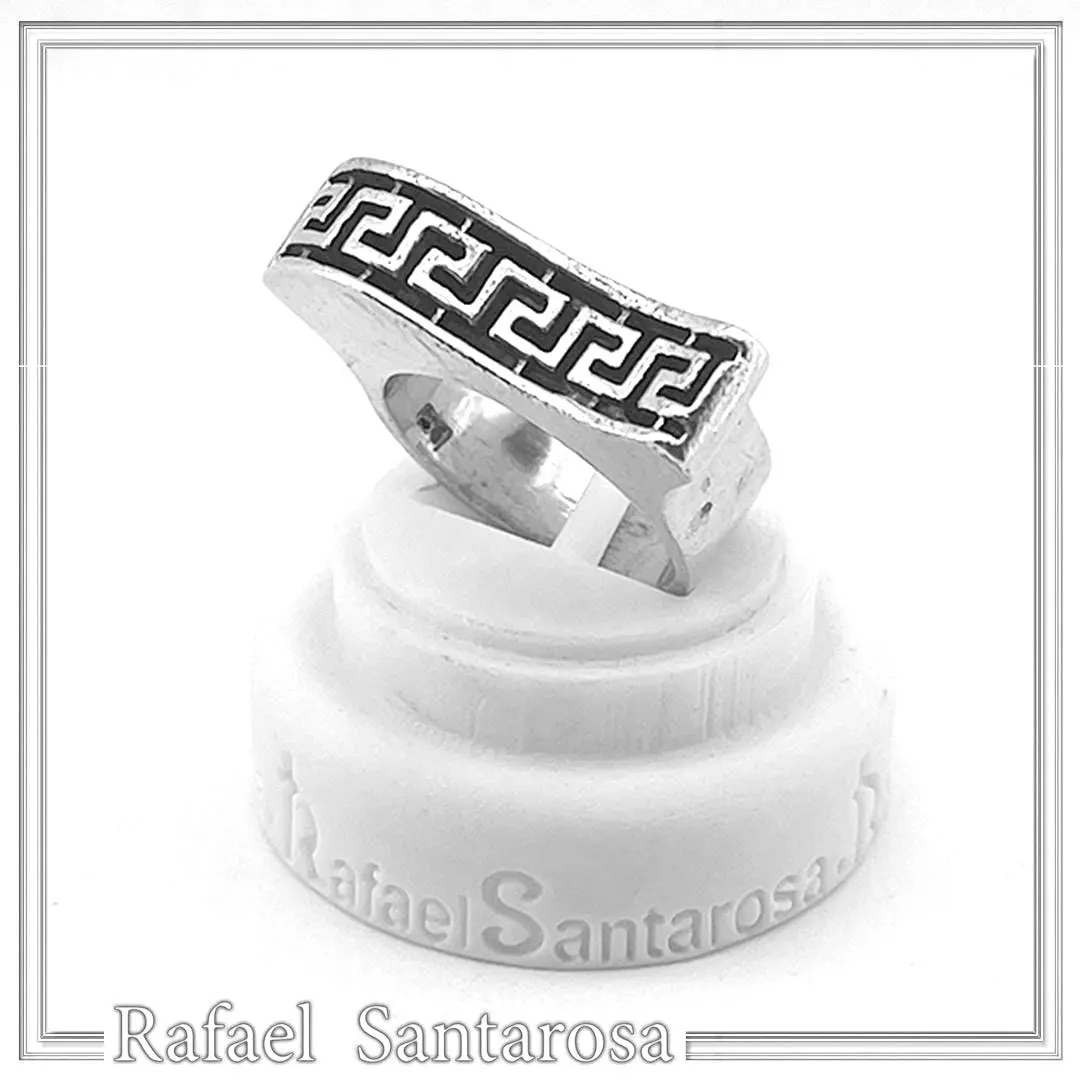 Oxidized Sterling Silver Greek Key weave Ring: Handmade Meander Museum Inspired Jewelry — additional product image 5 from Rafael Santarosa Fine Jewelry