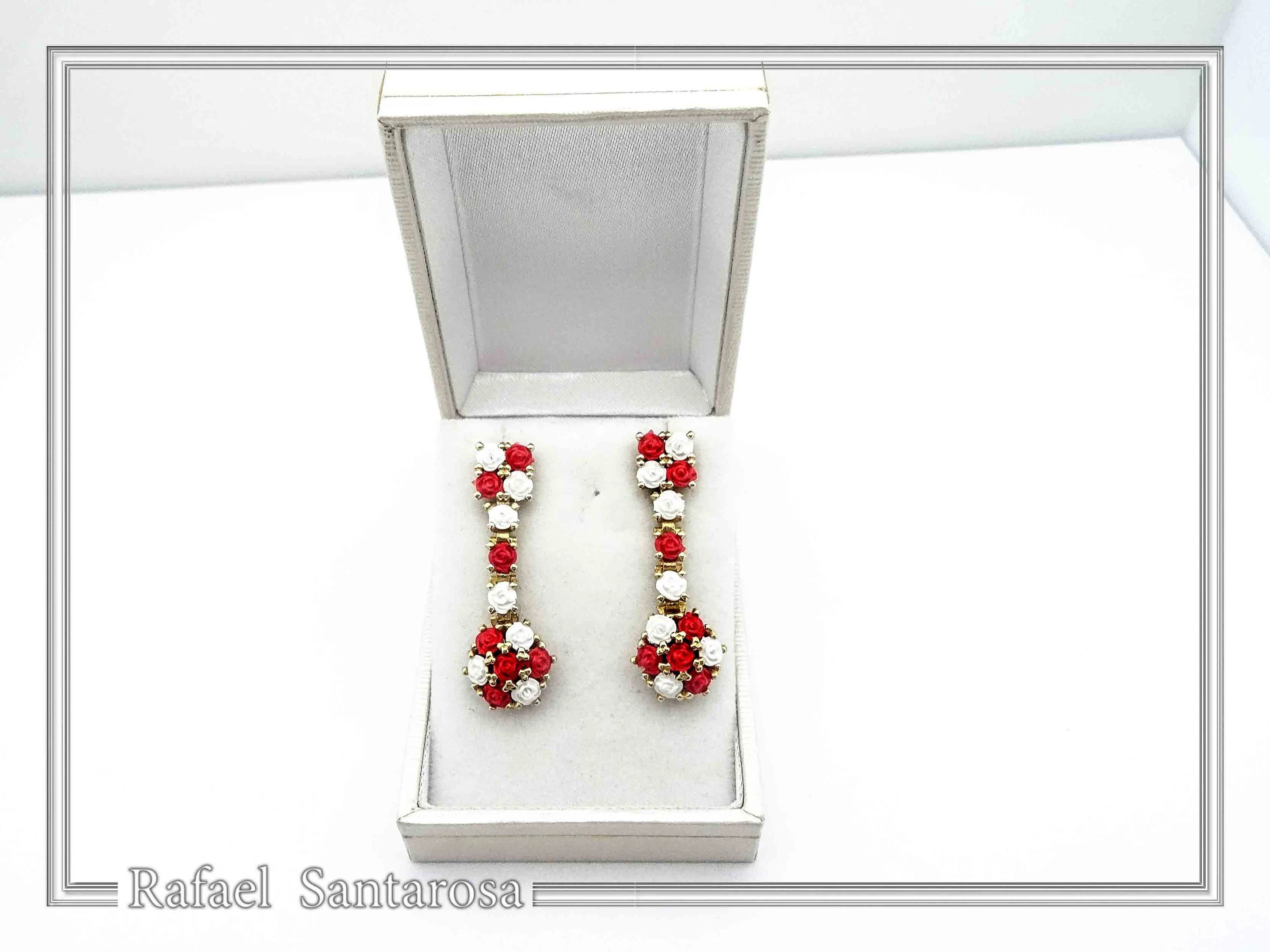 Red & White Alabaster Rose Flowers Shaped Gems Drop Earrings: Gold-Filled Sterling Silver — additional product image 8 from Rafael Santarosa Fine Jewelry
