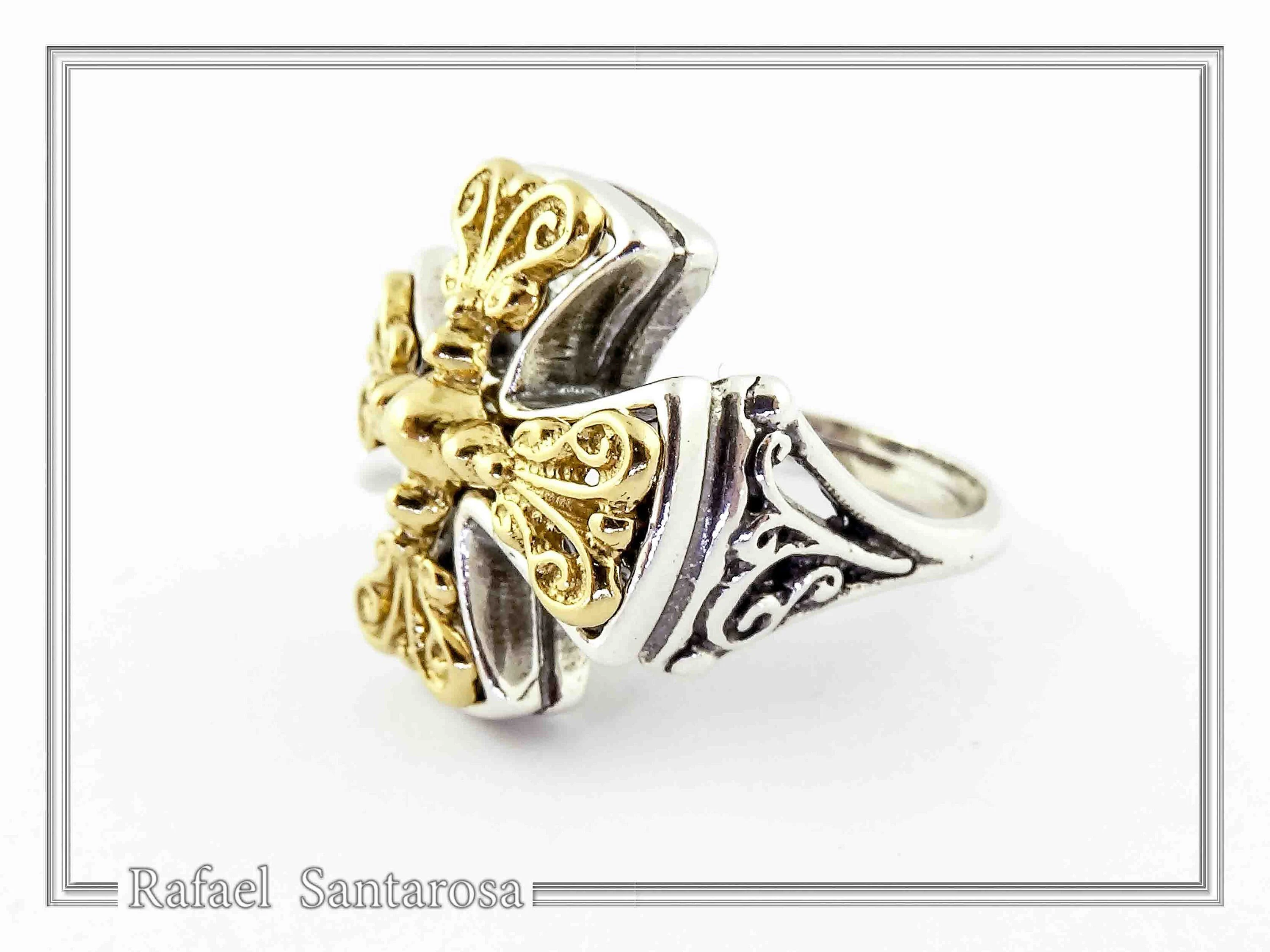 Byzantine Religious Cross Museum Inspired Ring: Oxidized Sterling Silver, 18K Gold Filled Filigree — additional product image 6 from Rafael Santarosa Fine Jewelry