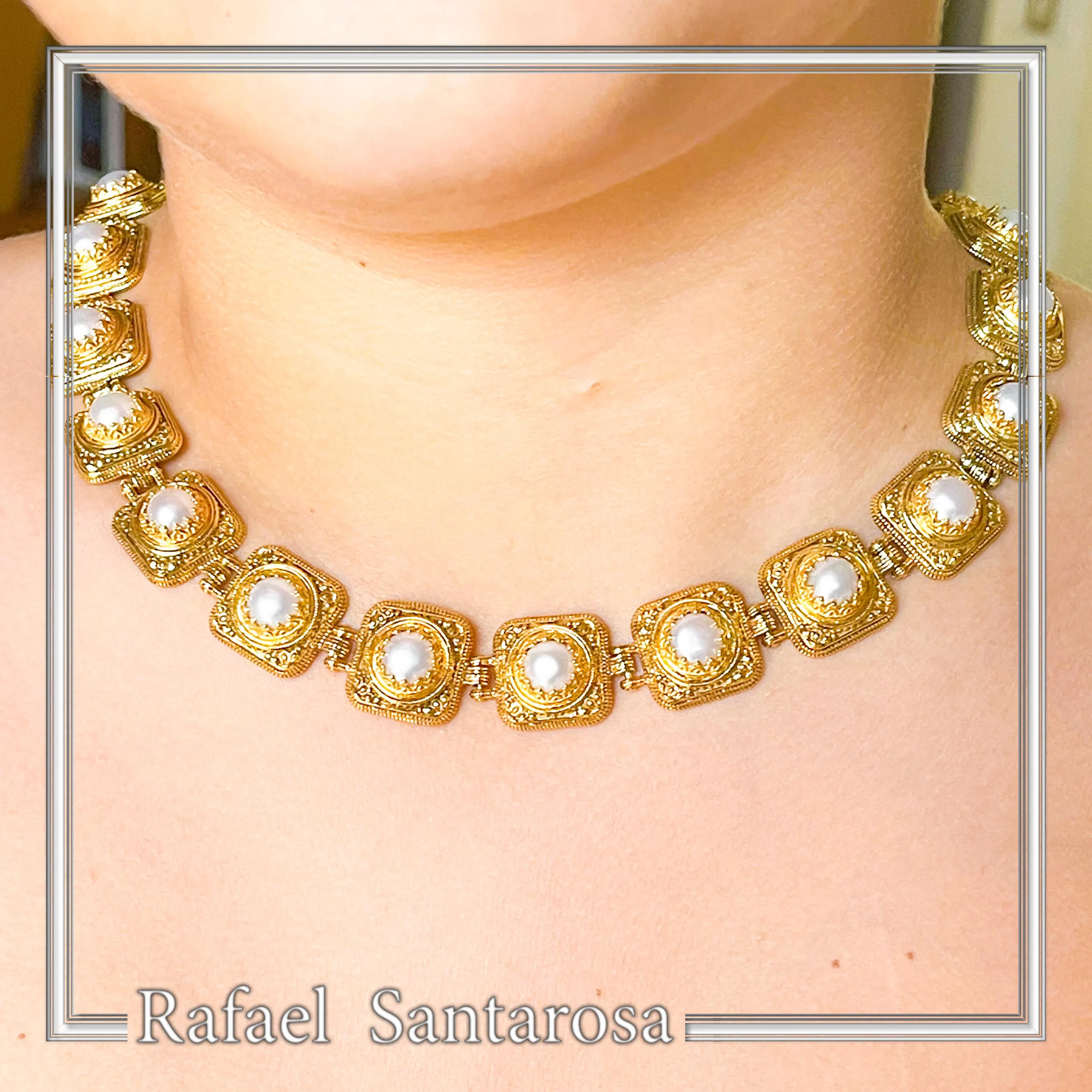 Filigree Genuine Pearl Beaded Necklace for Ladies: 18K Gold-Filled Sterling Silver Ancient Greek Style — additional product image 6 from Rafael Santarosa Fine Jewelry