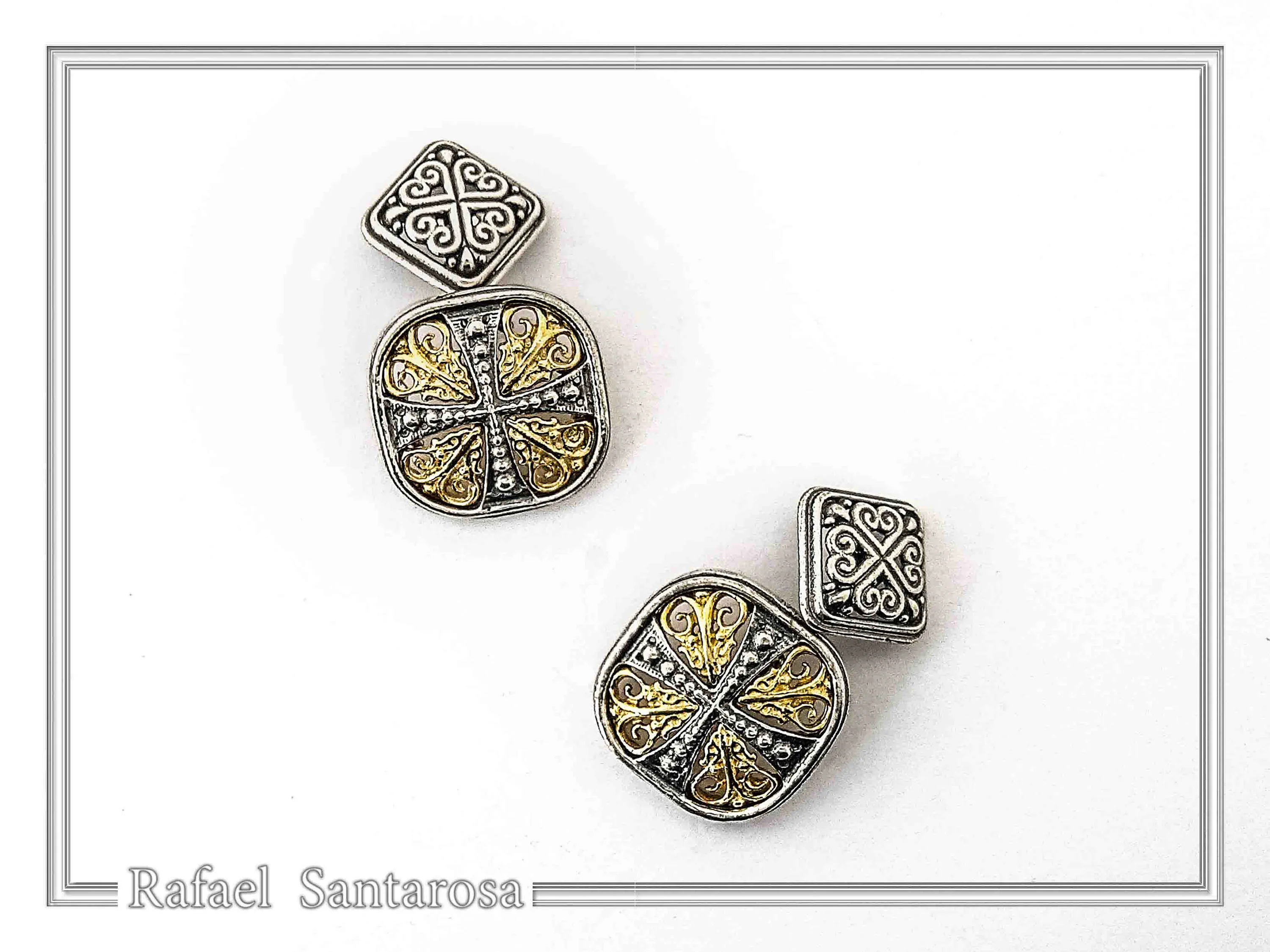 Byzantine style Cross Shaped Cufflinks for him: Oxidized and 18K Gold Filled Sterling Silver — additional product image 2 from Rafael Santarosa Fine Jewelry