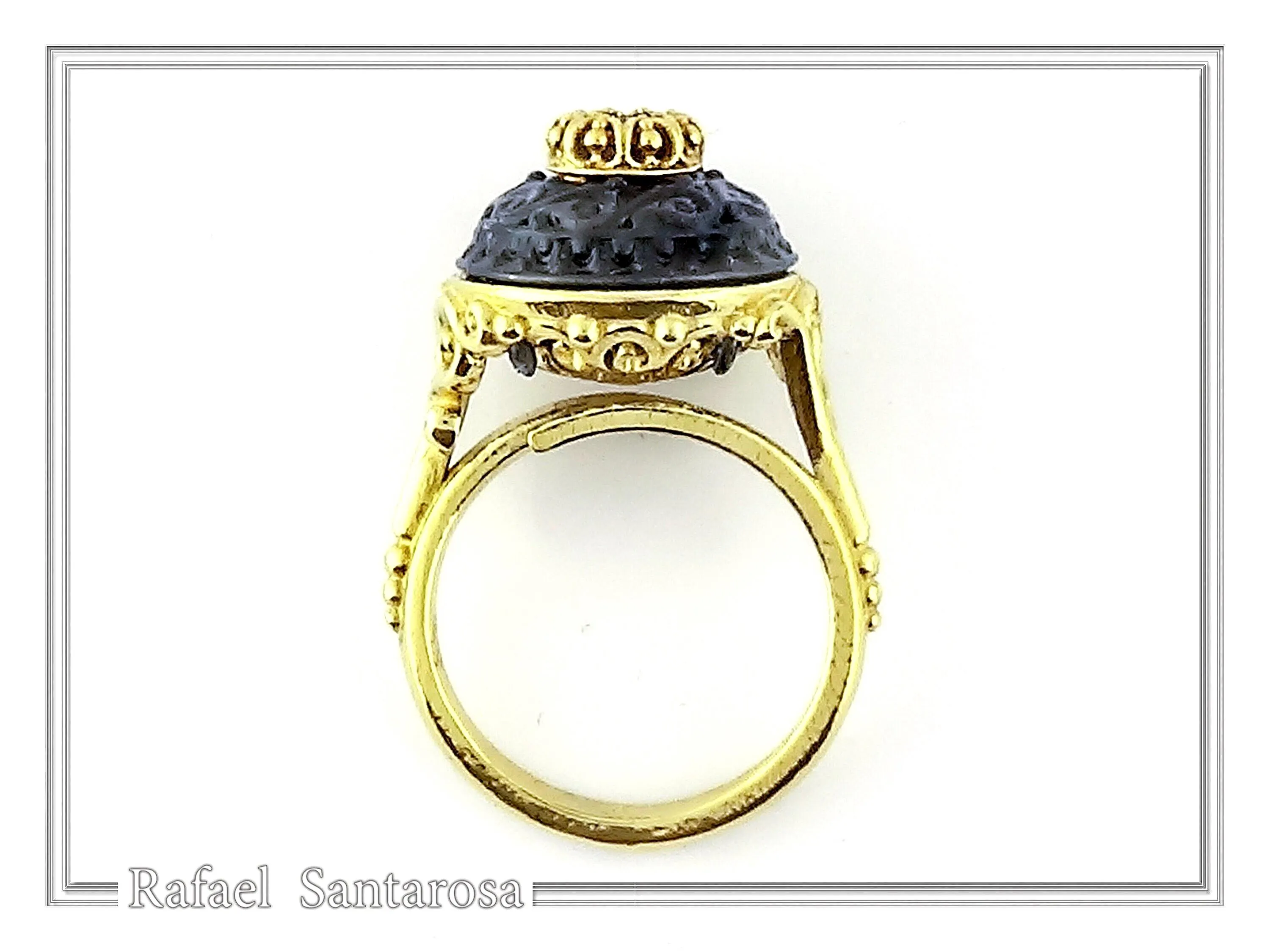 Natural Amethyst Black and Gold Byzantine Ring: 18K Gold Filled & Oxidized Sterling Silver — additional product image 7 from Rafael Santarosa Fine Jewelry