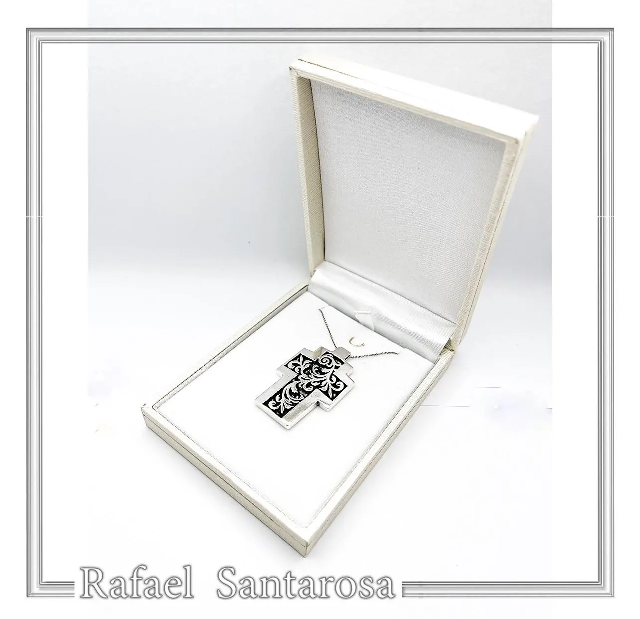 Boho Cross Necklace: Brutalist Floral Oxidized Sterling Silver Pendant — additional product image 9 from Rafael Santarosa Fine Jewelry